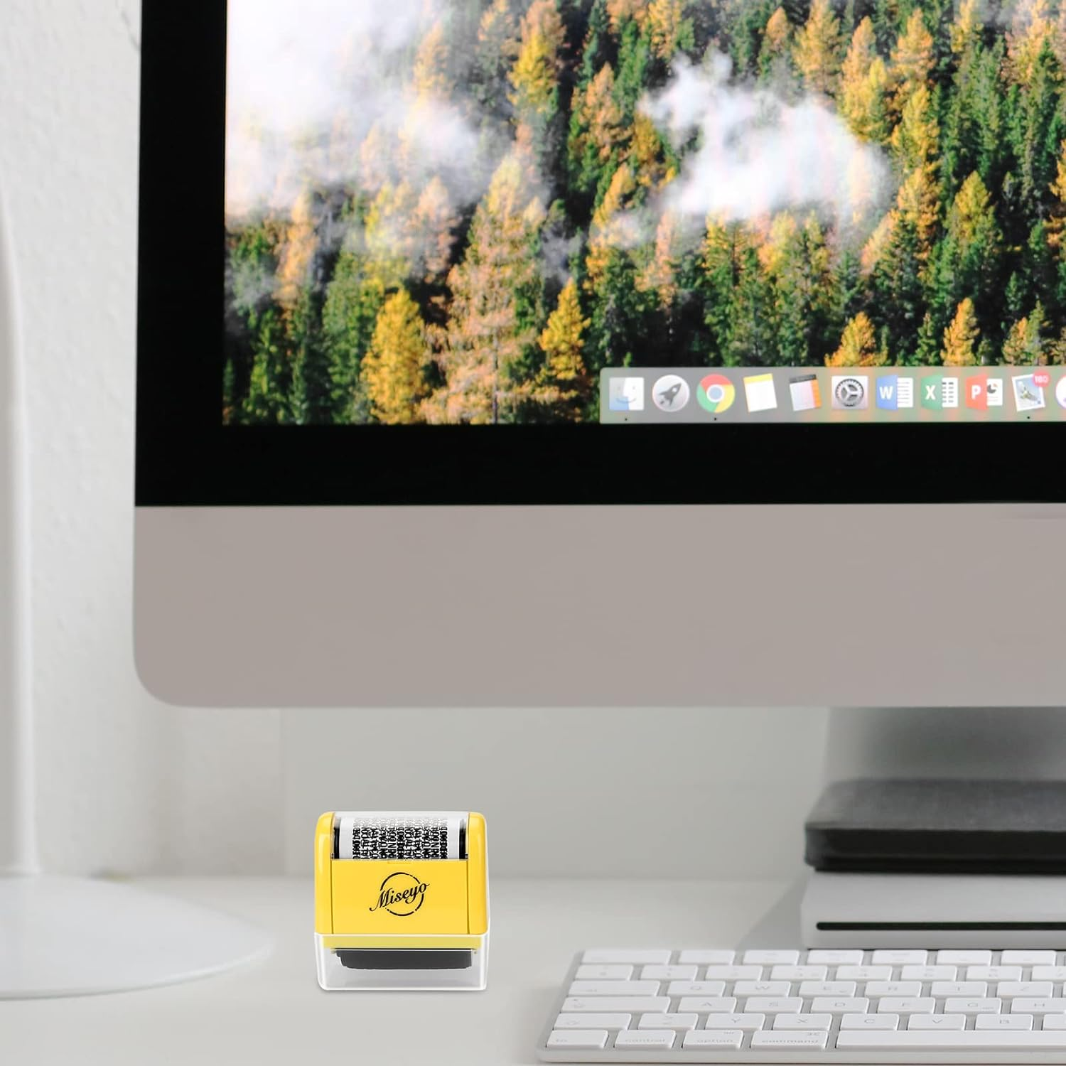 Miseyo Wide Identity Theft Protection Roller Stamp - Yellow (3 Refill Ink Included) image number 3