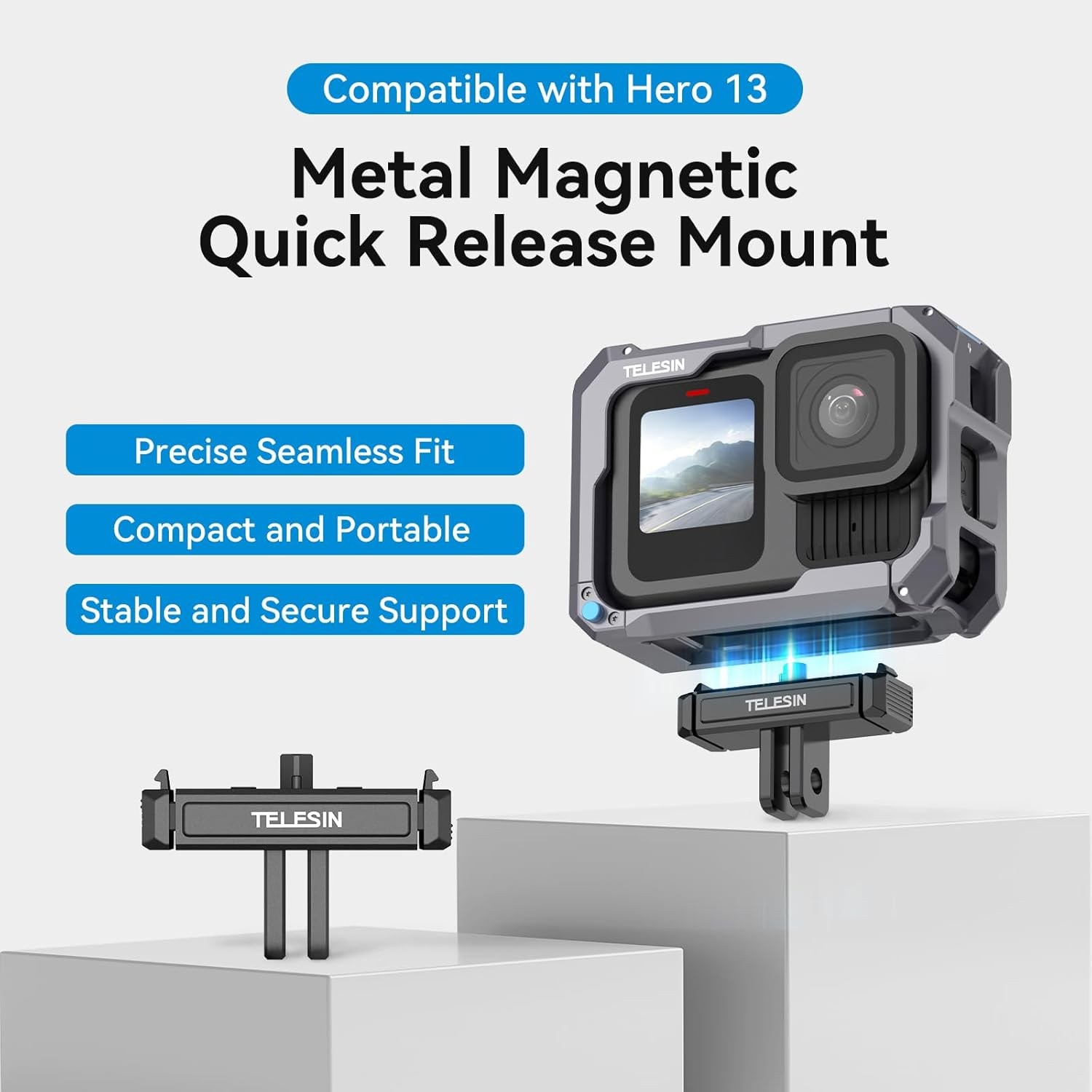 TELESIN Magnetic Adapter Mount for Hero 13 Black Quick Release Adapter with Connection Adapter - Hero13 Accessories, Attachable Tripod, Vlogging image number 5