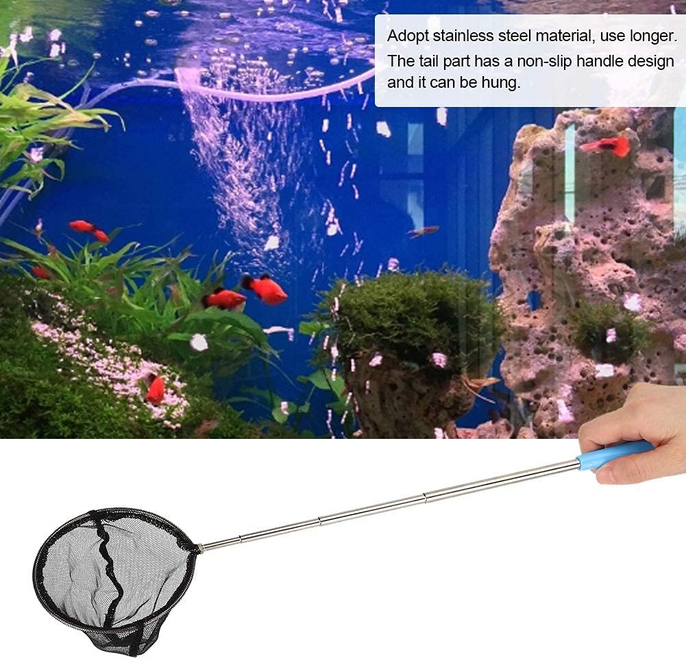 Aquarium Fine Mesh Net for Small Fish & Shrimp, Stainless Steel Extendable Fishing Net with Long Handle, round Fish Tank Skimmer Net for Aquascaping