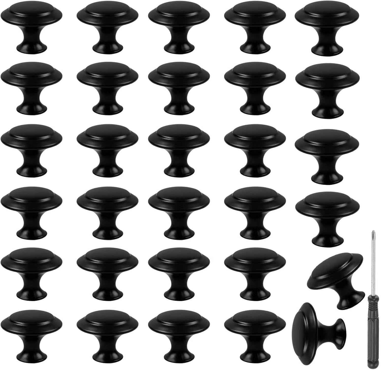 Black Cabinet Knobs, 30Pcs Cabinet Knobs with Screwdriver, round Ringed Kitchen Cabinet Pulls Cabinet Handles with Screws, Kitchen Cabinet Hardware, Matte Black Drawer Knobs for Dresser Cupboards Door image number 5
