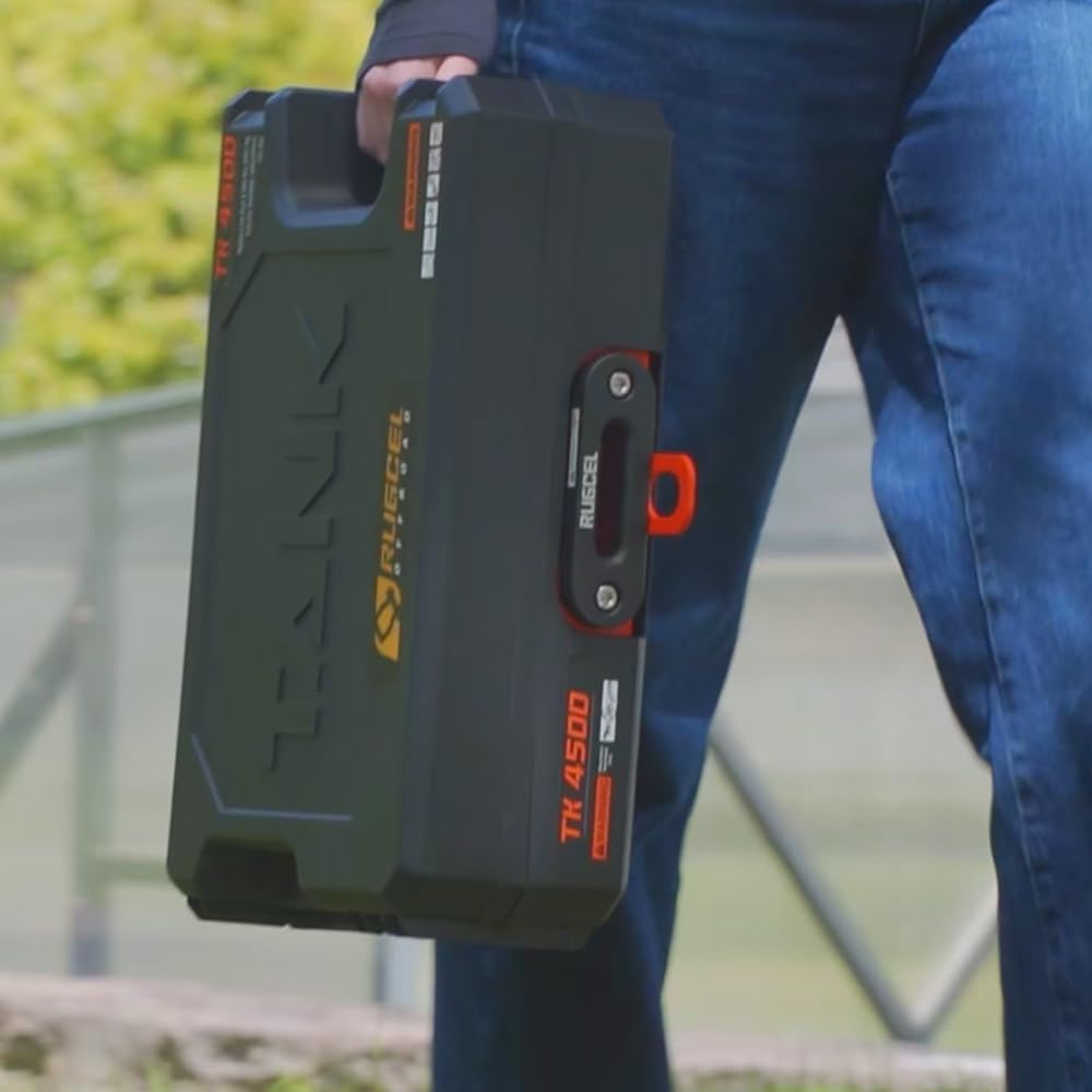 RUGCEL WINCH 12V DC Electric Portable Utility Winch 4500Lb/2041Kg Single Line Pull with Steel Mounting Plate, Integrated Hawse Fairlead and Synthetic Rope,Wiress Remote image number 5