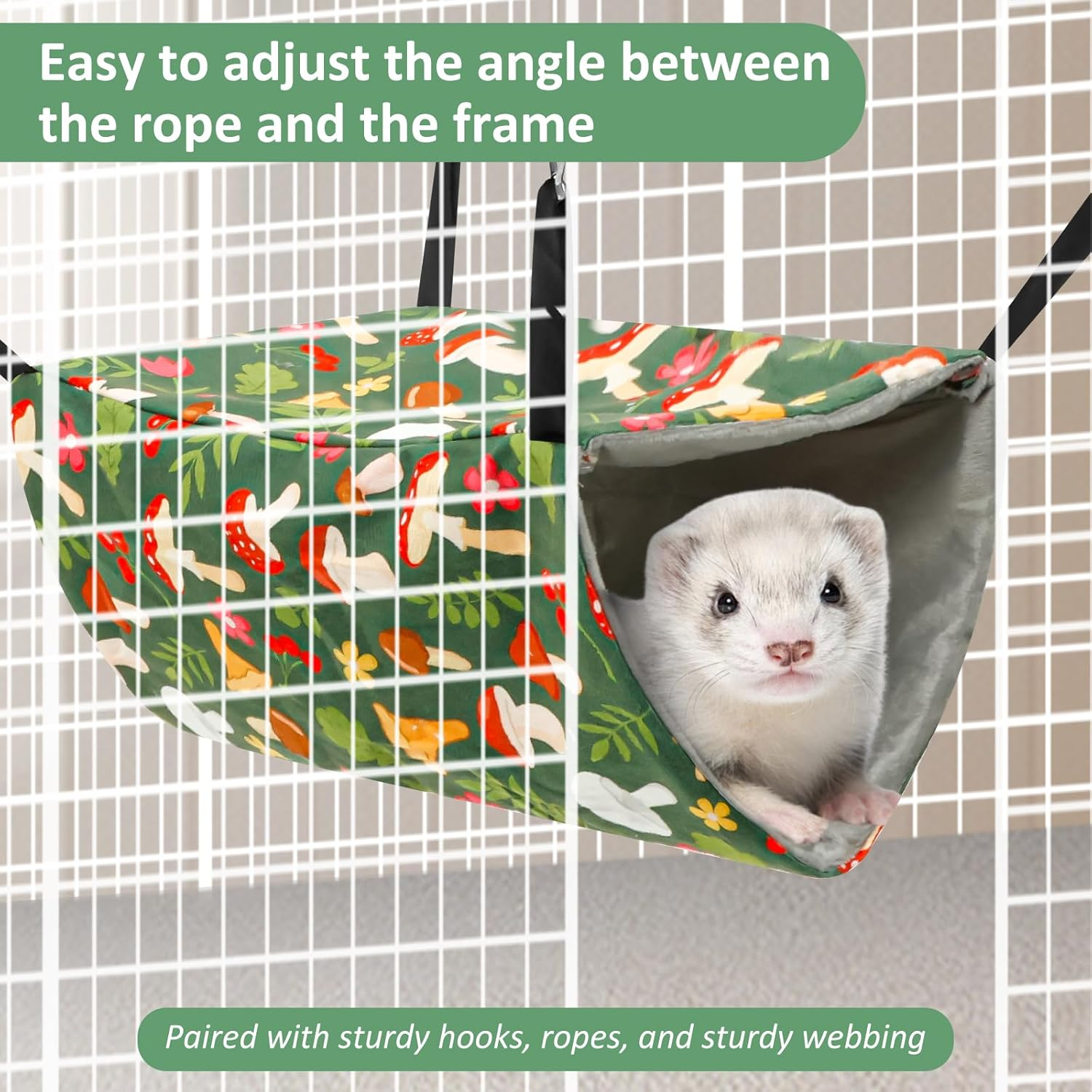 Pack of 4 Hamster Hammocks House, Hanging Swing Small Animals Bed Linen, Washable Rat Cage Accessories, Soft Plush Guinea Pig Bed Toy for Ferrets Rats Guinea Pigs Parrot (Green) image number 5