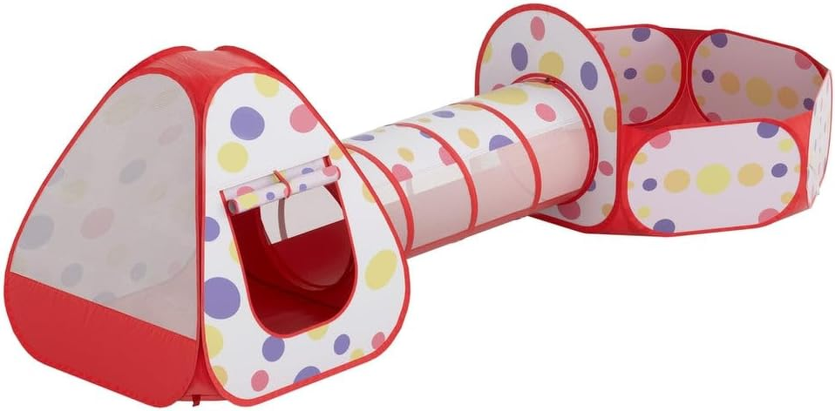 KEEZI Kids Playhouse Play Tent Pop up Teepee Ball Pit Tunnel Basketball Hoop Red image number 3