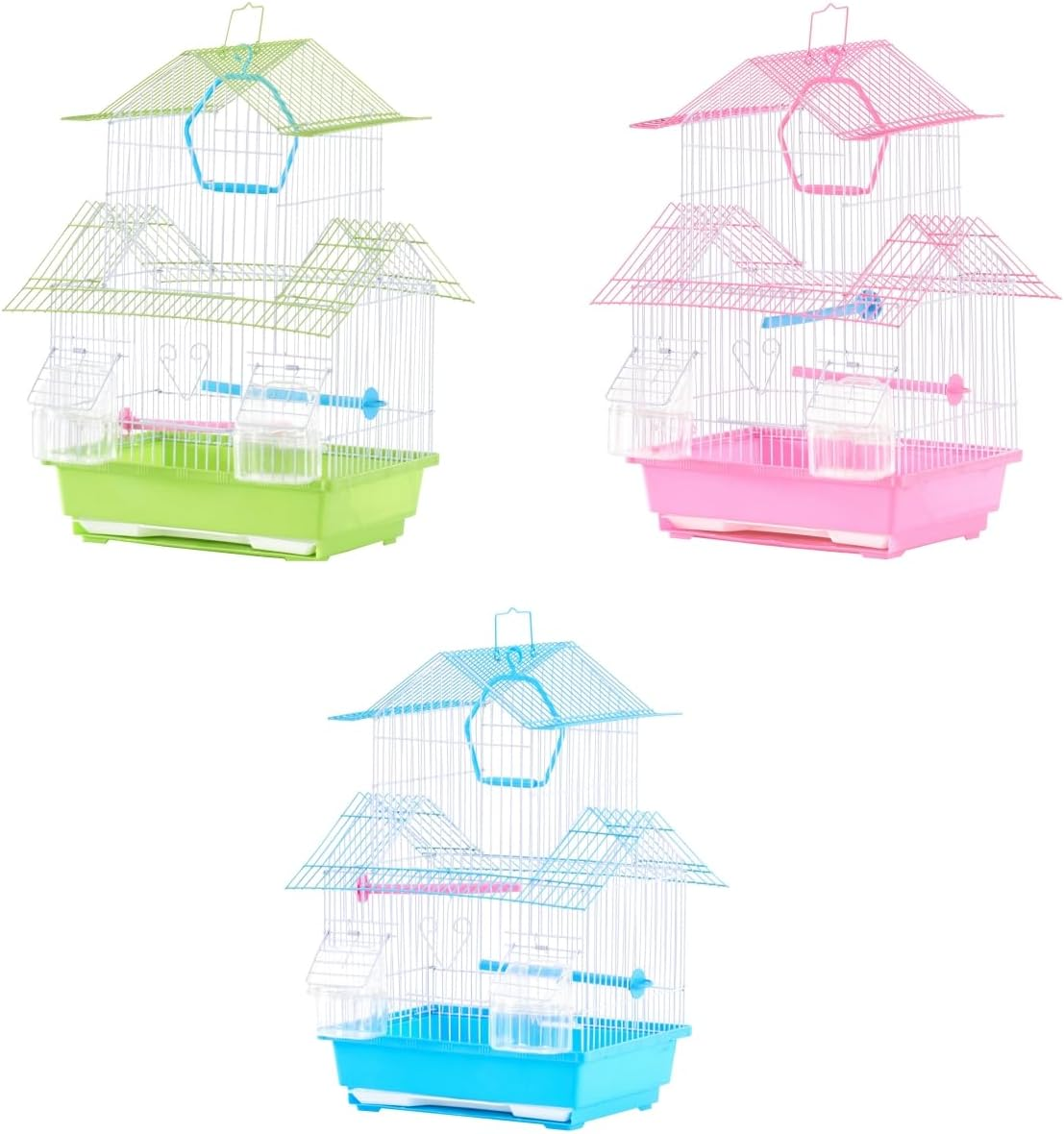 Vibrant Colorful Apartment Bird Cage White Small 2 Removable Feeders Adjustable Perches 32X29X44Cm Travel House Roof Pet Metal Frame Secure Habitat for Parakeets Canaries Finches (Blue)