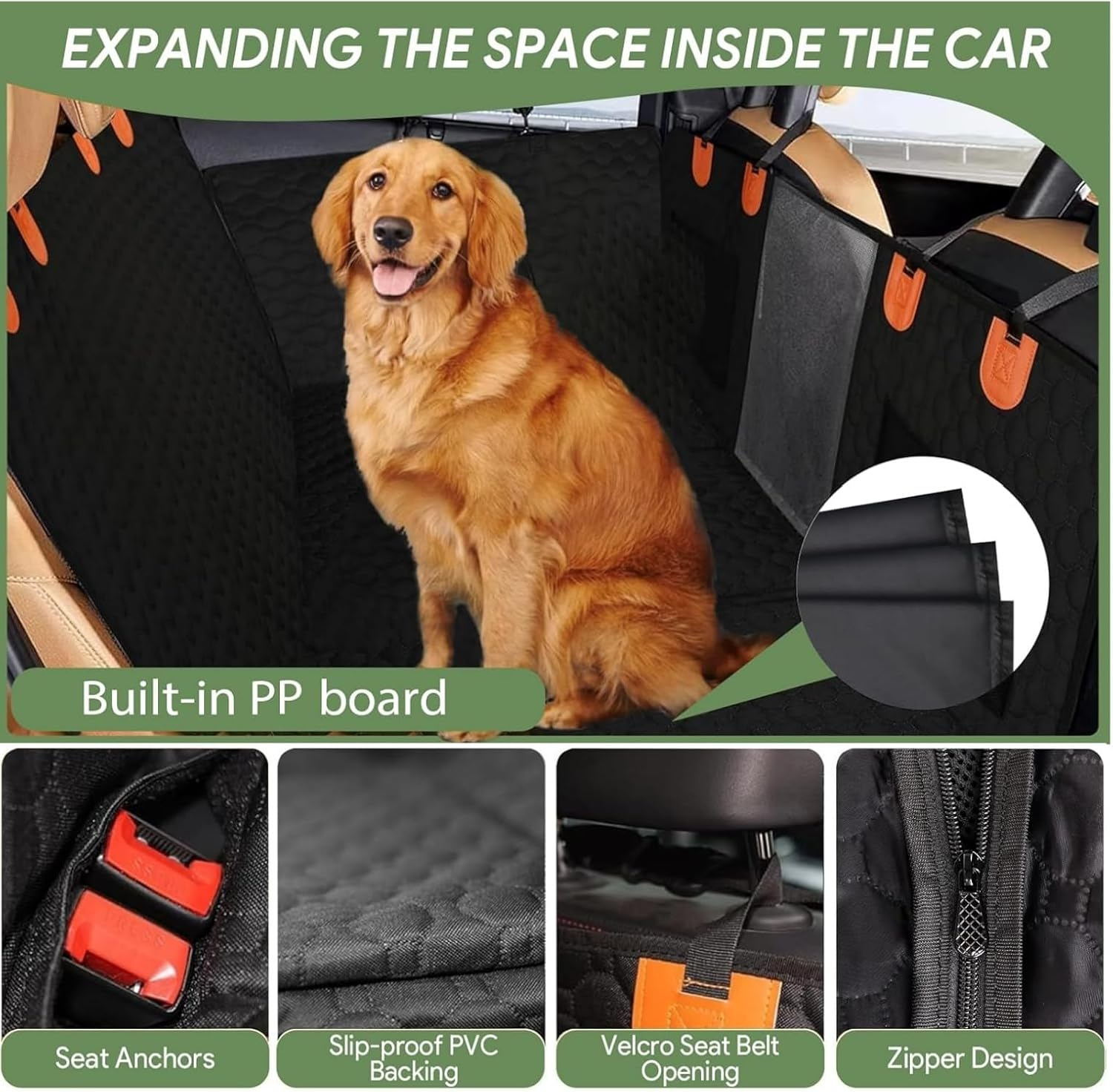 Dog Seat Cover - Hard Bottom Protection - Waterproof - Wear-Resistant, Machine-Washable, Universal Fit, Safety Belt, and Hammock Design for Ultimate Pet Comfort and Safety(Black) image number 3