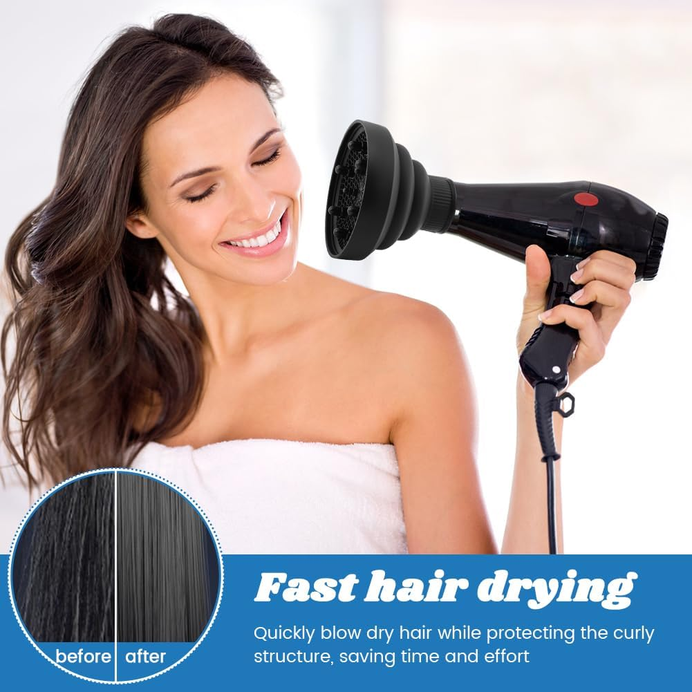 Universal Foldable Hair Dryer Diffuser, Travel Hair Dryer Diffuser Attachment with Comb, Portable Hairs Diffusers Blow Dryers Attachment for Natural Thick Hairs(Color:Black) image number 2