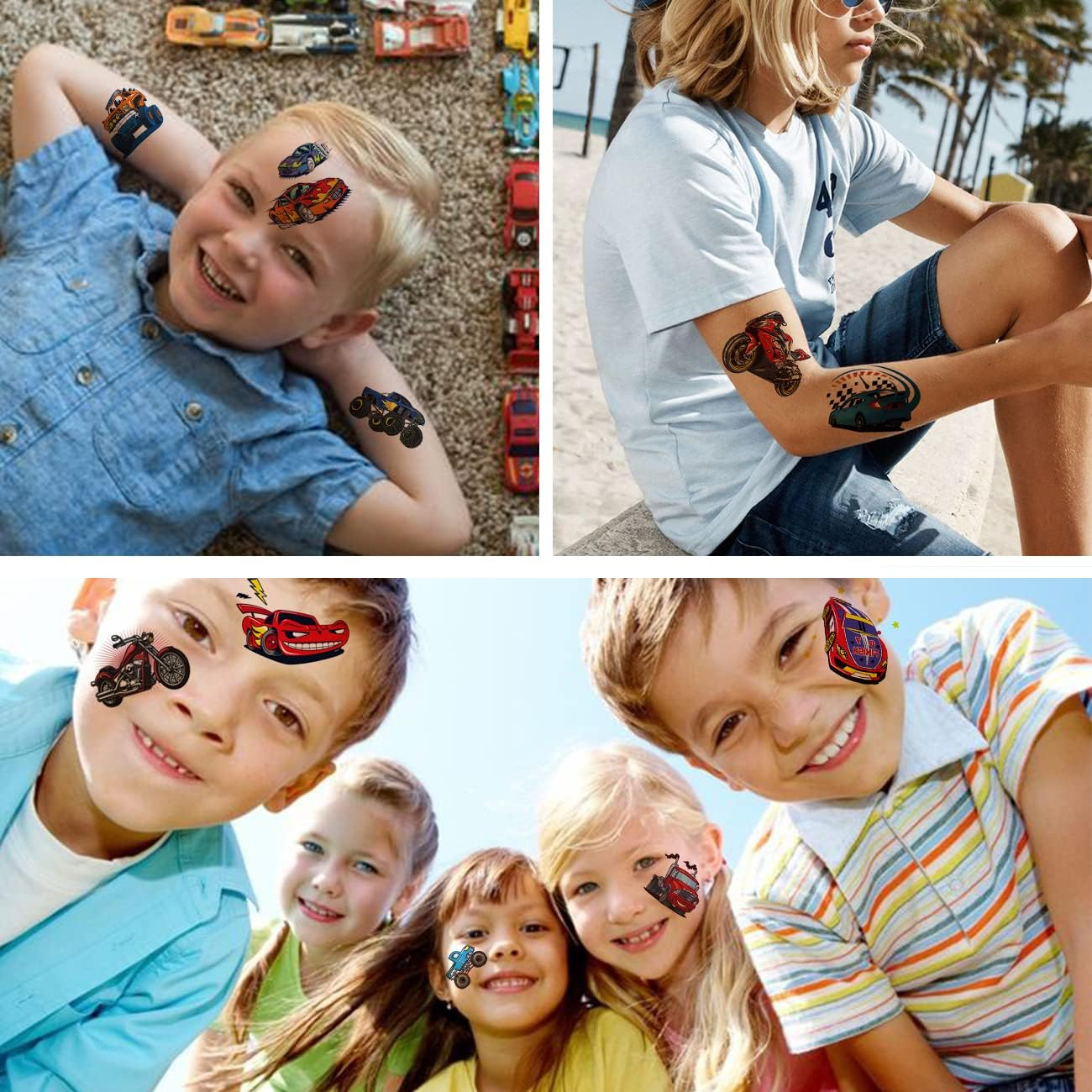 CHARLENT 148 PCS Kids Temporary Tattoos with Racing Car and Monster Truck - Individual Tattoos for Kids with Racing Car, Birthday Party Favors and Gift Bags image number 1