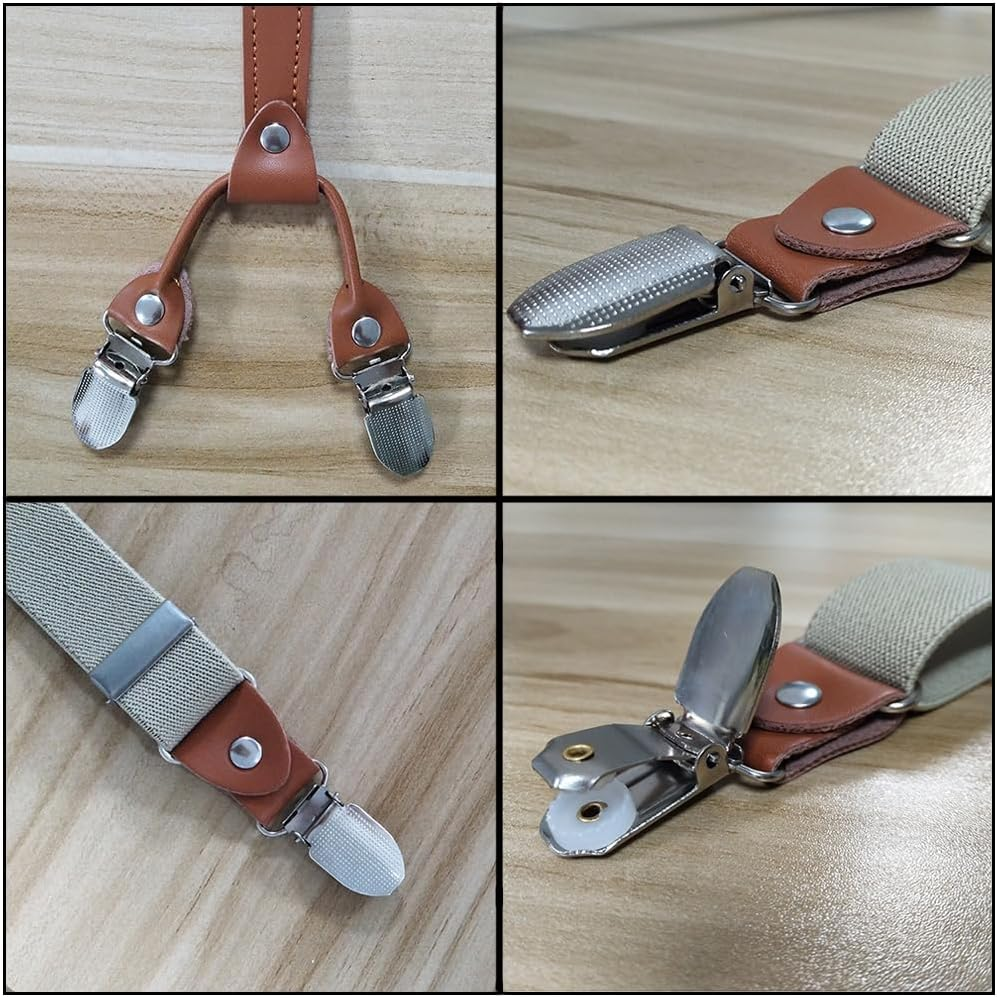 Suspenders for Men Adjustable Y Back Suspenders Elastic Mens Braces Mens Suspender with Strong Metal Clips for Men Women Trousers Jeans Suit Pants Tuxedo, Khaki
