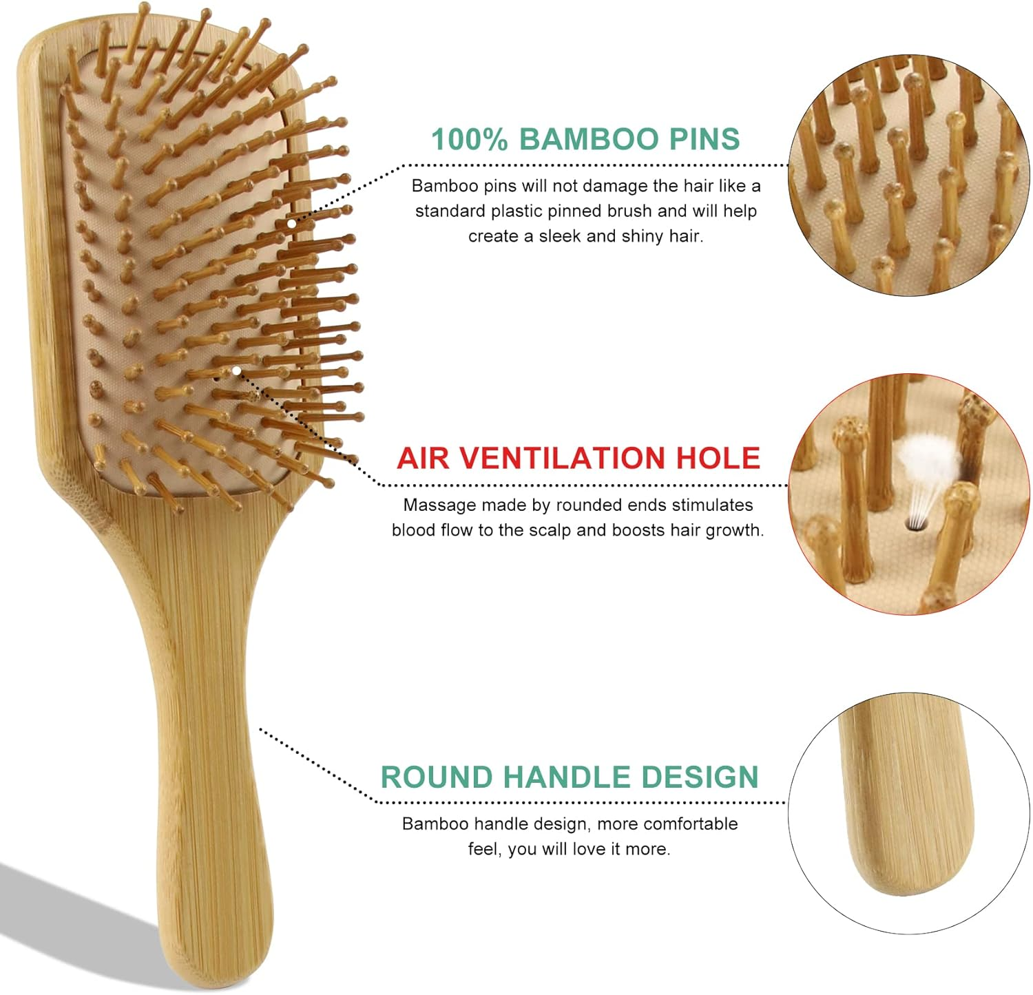 100% Bamboo Hair Brushes and Comb Set by Combetter, Comb for Women and Detangling, Great on All Hair, Eco-Friendly and Handmade for Women Men and Kids image number 6