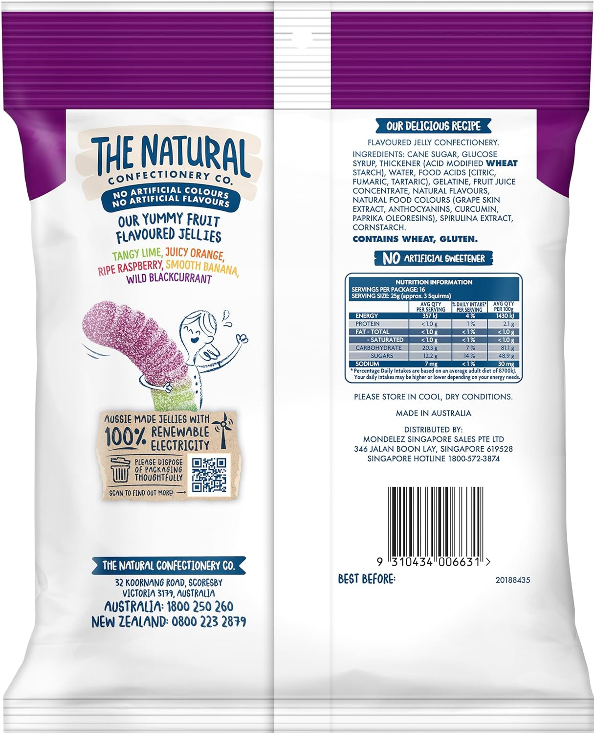 The Natural Confectionery Co. Sour Squirms Lollies 400G image number 4