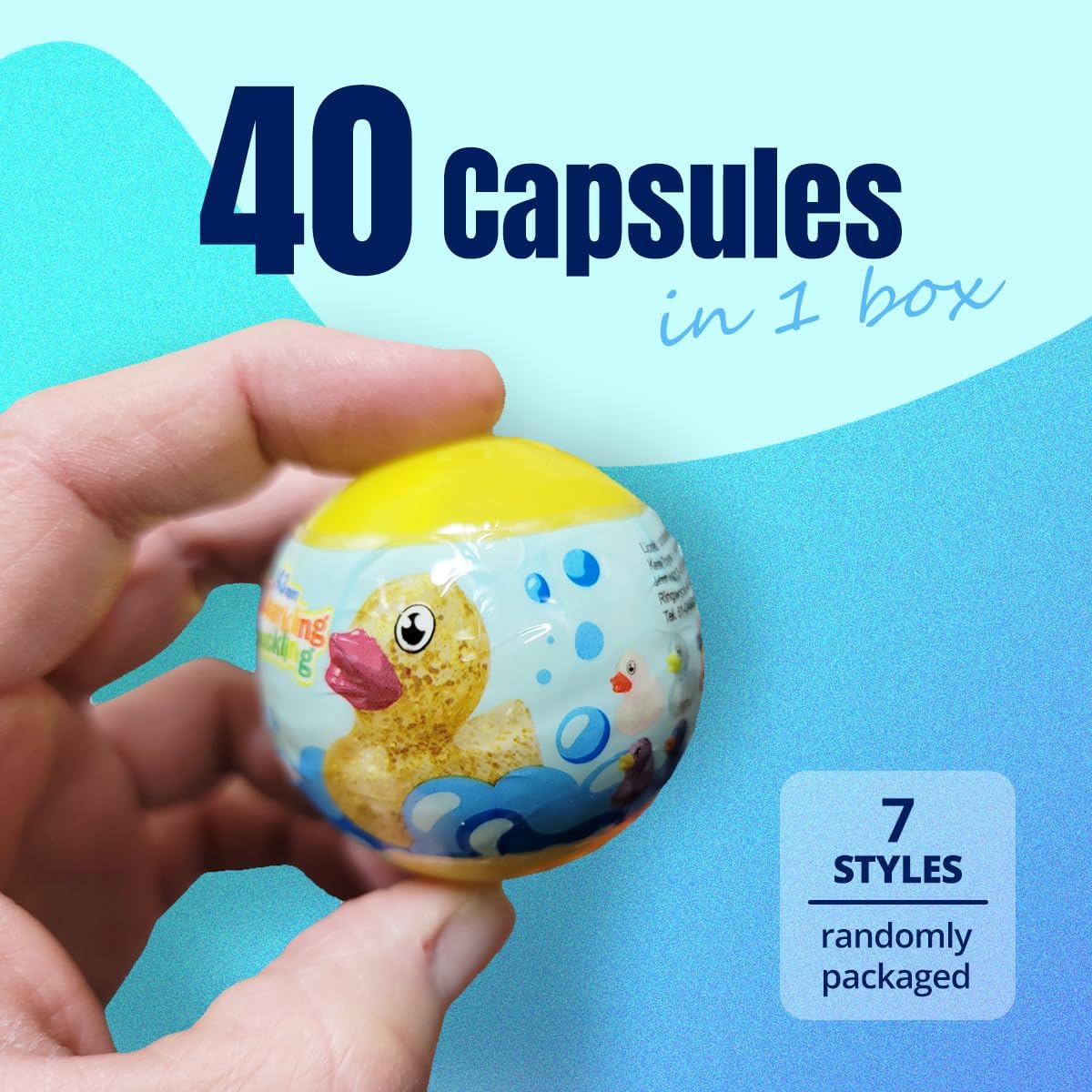 [40 Capsules] 4.3Cm Glitter Cute Rubber Duck & 50Mm Capsules in Display Box, Cute Animals Plastic Bath Toys, Idea for Counter Sales, Ideal Party Souvenir Kids Boys Girls Christmas Birthday Gifts Lot image number 2