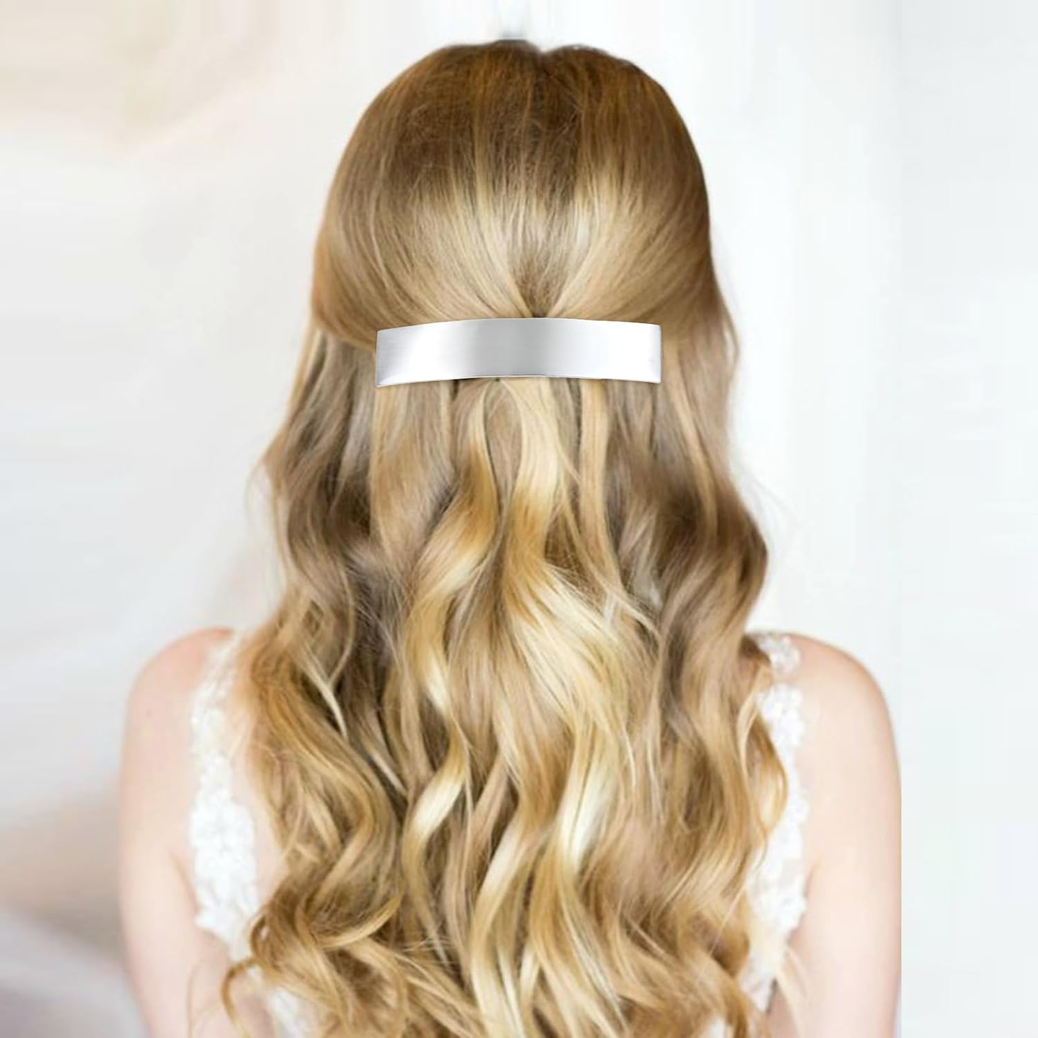 Cinaci Pack of 7 Simple Rectangular Oval Silver Automatic Spring French Metal Hair Clips Hair Clips Grips Accessories for Women Girls