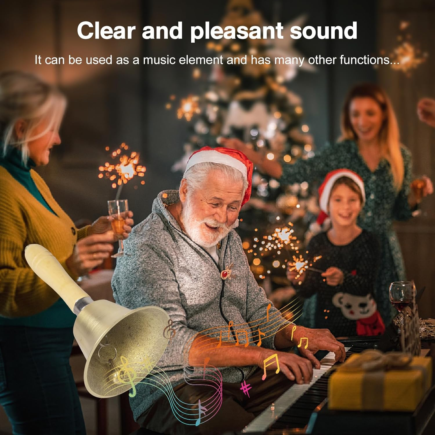 Hand Bell,5.9 Inch Hand Call Bell with Solid Brass Bell Wooden Handle Extra Loud Handbell Dinner Bell for Multi-Purpose for Weddings, Christmas, School, Service, Game, Animal image number 6