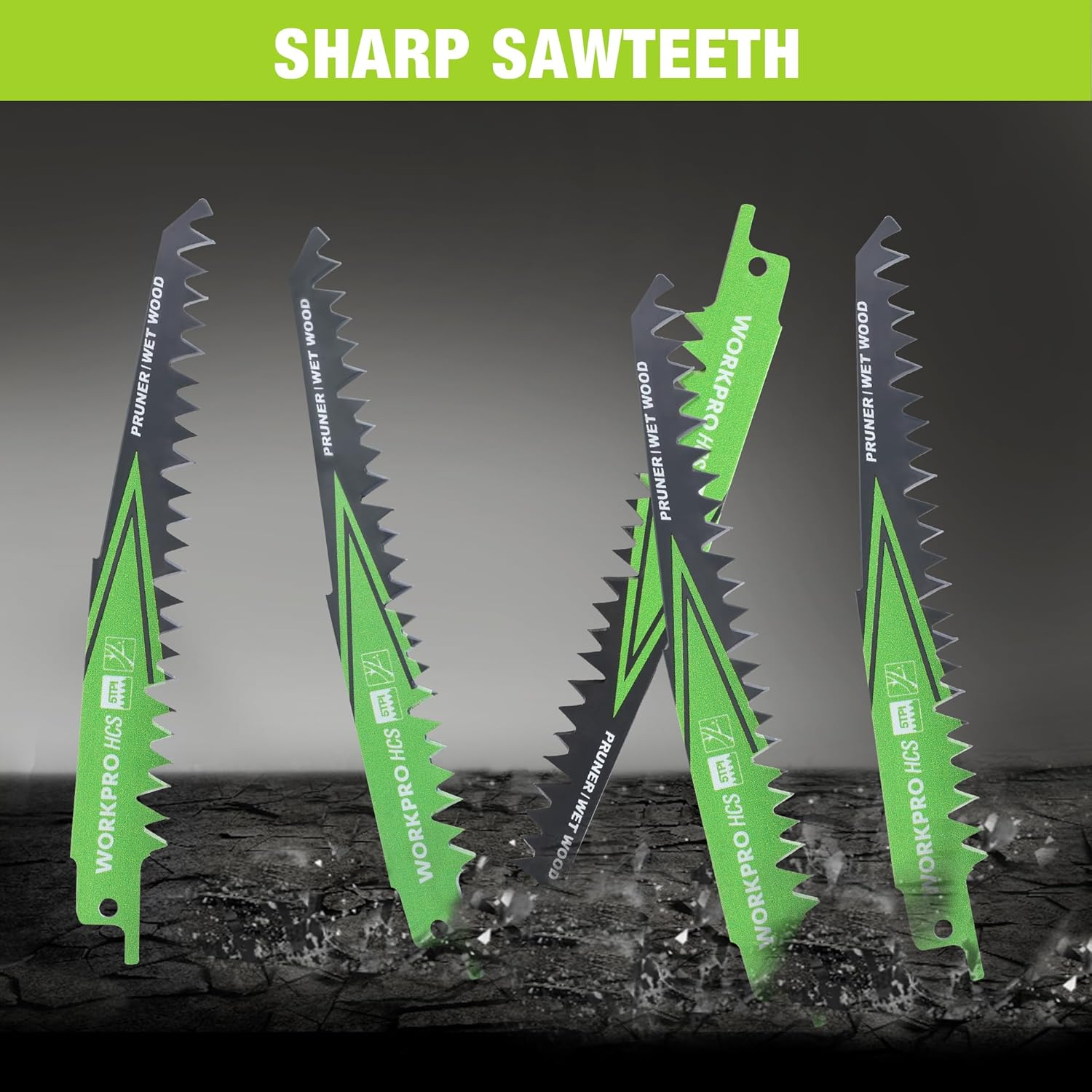 WORKPRO 5-Piece Reciprocating Saw Blades Set | Sabre Saw Blades for Cutting Branches | 152Mm 5TPI Saw Blades Set with Plastic Storage Box | Compatible with Most Reciprocating Saw image number 4