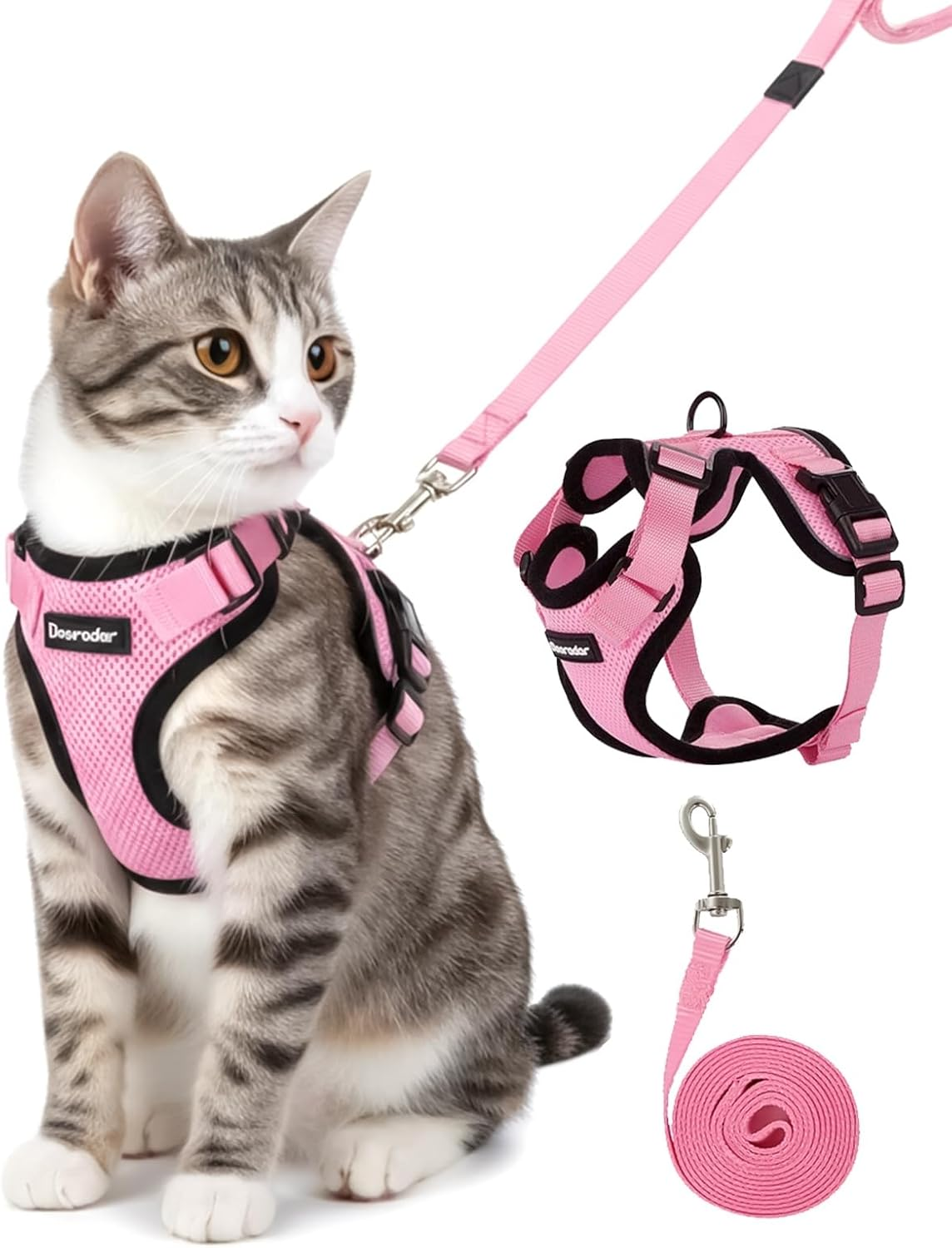 Escape-Proof Cat Harness & Leash Set, Adjustable Soft Vest with Reflective Trim for Outdoor Walking Safety (Durable Polyester) (S-Pink) image number 5