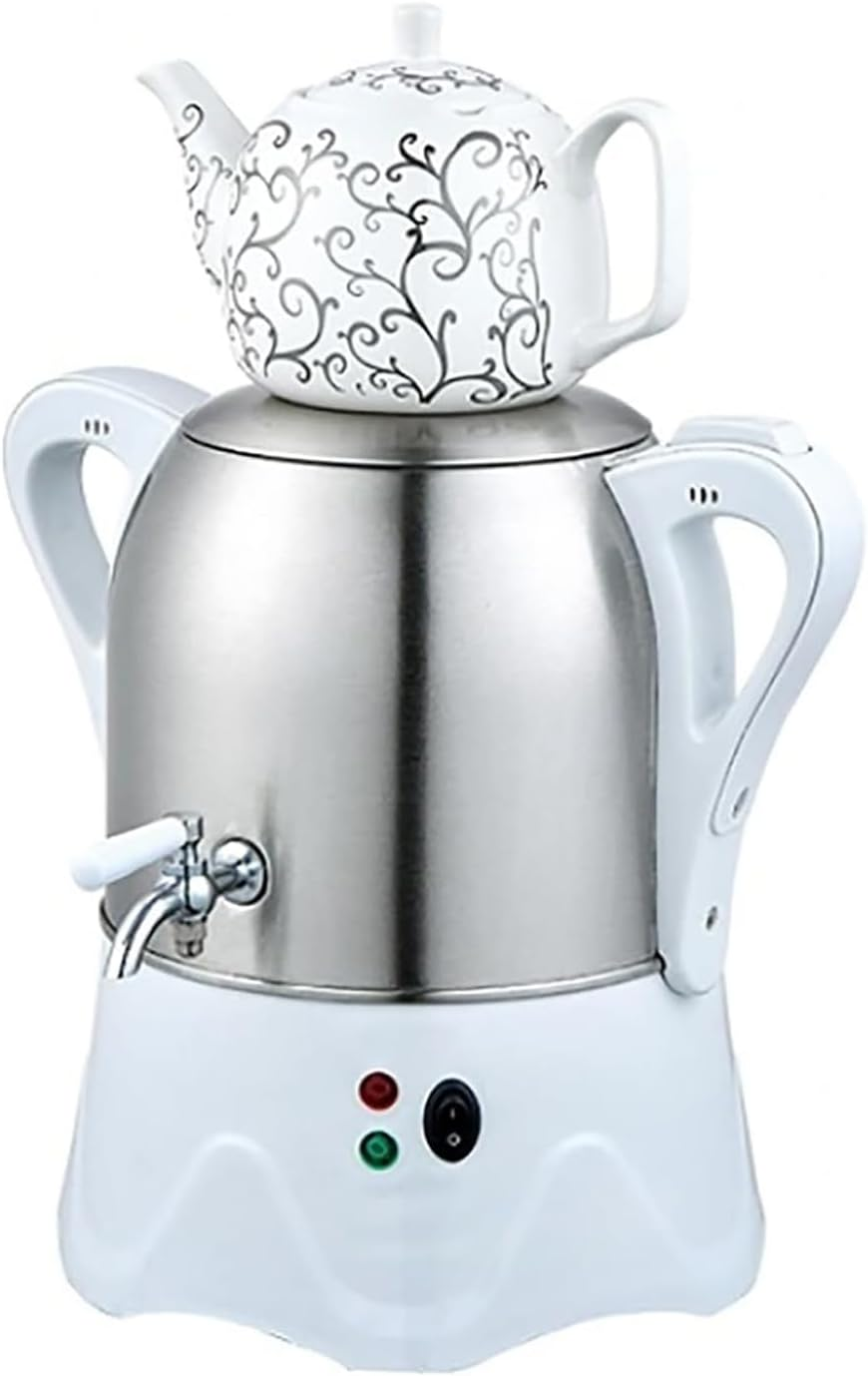 2000W Electric Turkish Tea Maker, 3L Stainless Steel Teapot, 1L Ceramic Teapot, Electric Kettle Samovar, with Keep Warm Function, Porcelain for Coffee, Scented Tea(White)