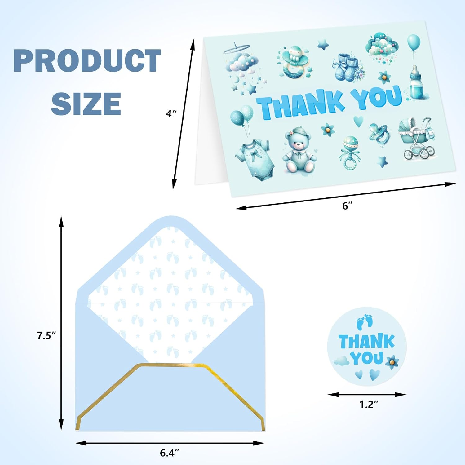 Ceiba Tree Baby Shower Thank You Cards for Boy Baby Shower Party Appreciation Blue with Stickers 24 Packs 4X6 Inch Blank Inside image number 3