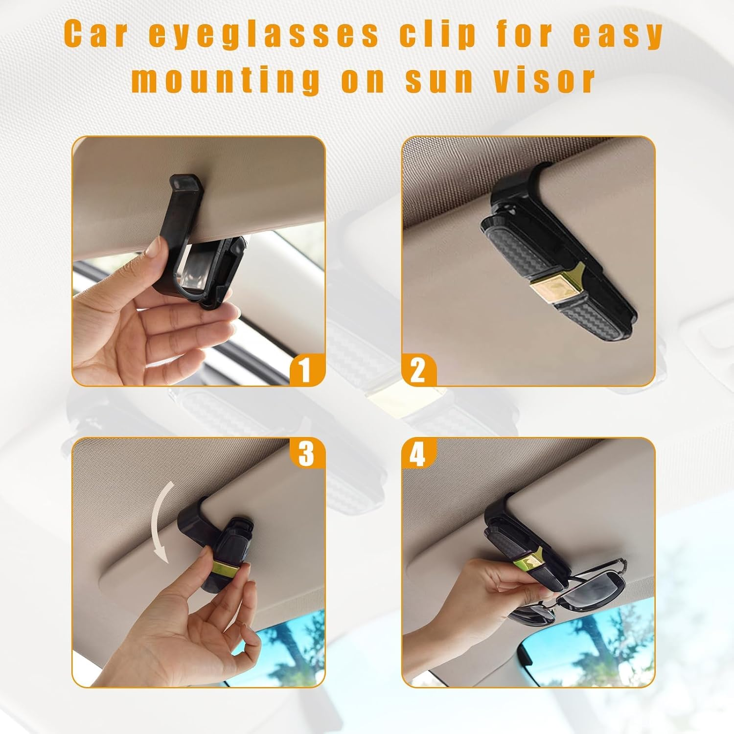 2PCS Sunglasses Holder for Car Sun Visor, 180 Degree Rotatable Eyeglasses Mount with Ticket Card Clip, Double-Ends Car Sunglass Holder (Gold) - Gray image number 2