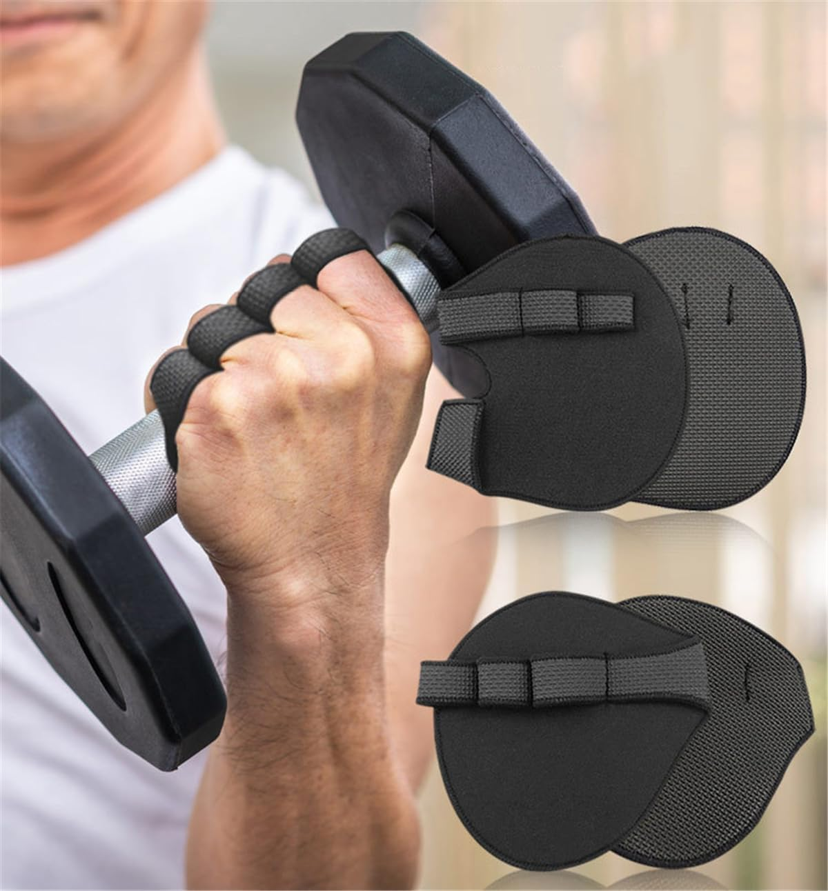 Neoprene Grip Pads Lifting Grips, Non-Slip Pull up Gloves, Fitness Barbell Hand Grips Lifting Palm Pads, Men & Women Gym Workout Gloves for Weightlifting, Cross Fitness, Calisthenics, Powerlifting image number 5