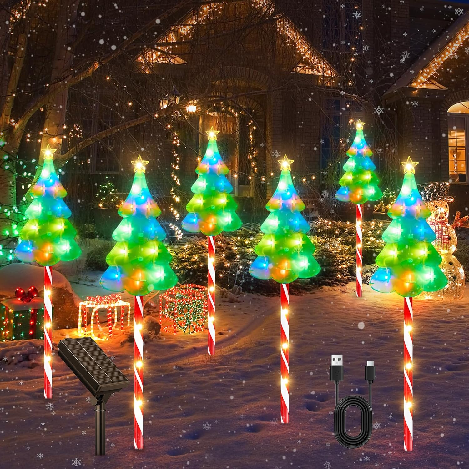 Ahaorigin Christmas Decorations, 6 Pack Colorful Solar Candy Cane Christmas Tree Lights with 10 Lighting Modes and Bright 102 LED, Waterproof Solar Light for Pathway Yard image number 6