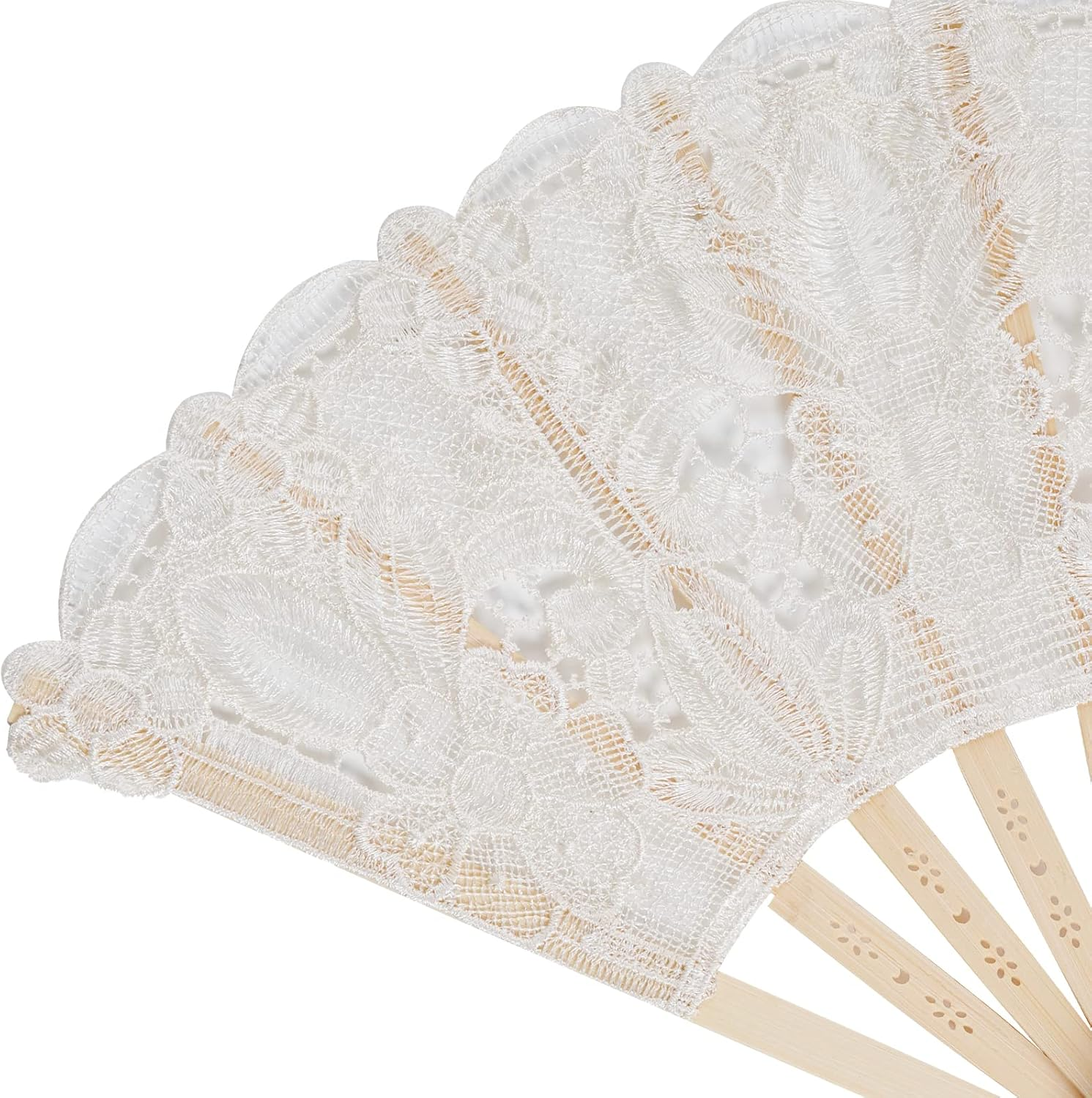 Choyaxo Cotton Lace Folding Hand Fans Embroidered Flowers Pattern Handheld Fans for Costume Weddings Dancing Party DIY Bridal Hand Fan (Beige) image number 2