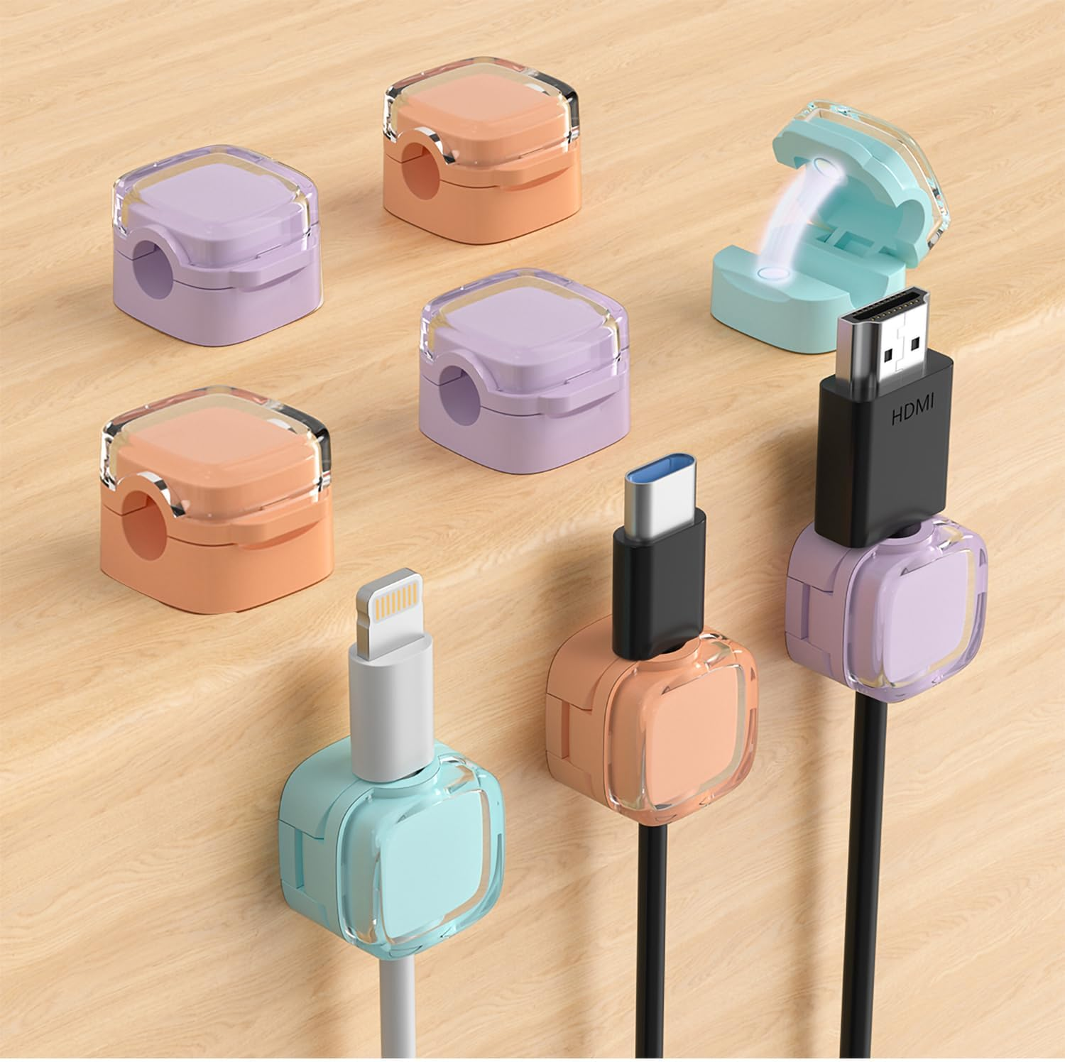 12 Pack Magnetic Cable Organise, Adhesive Cable Management Clips Holder, Wire Holder Keeper Organizer, Phone USB Charger Cable Holder, Wire Cord Management for Wall Car Desktop Nightstand-Mix Color image number 1