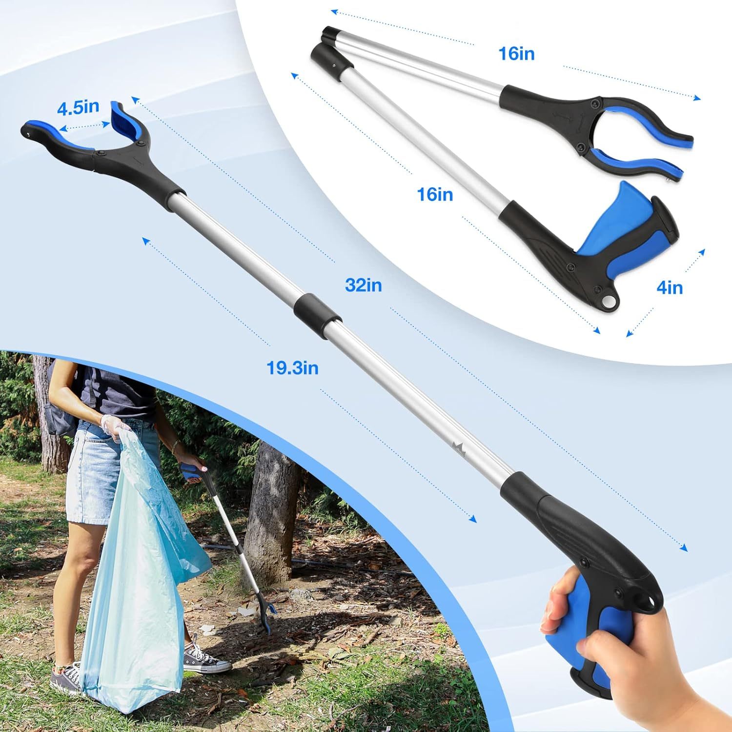 2-Pack Grabber Tool, 32" Long Reacher Grabber Pickup Tool with Magnetic Tip, Trash Picker Grabber for Elderly Grab It Reaching Tool, Garbage Picker Upper, Litter Pick up Grab Tool, Claw Grabber Stick image number 1