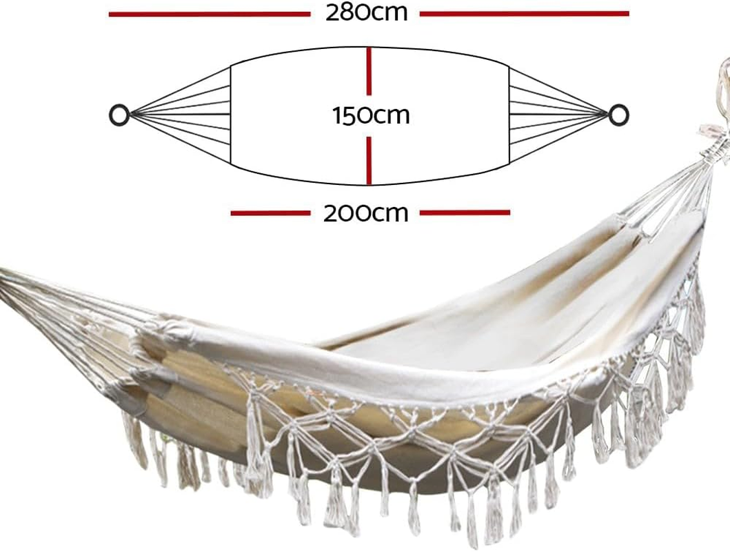 Gardeon Hammock, 2 Person Bed Portable Camping Swing Hanging Chairs Hammocks Patio Backyard Porch Outdoor Indoor Furniture, 150Kg Capacity Handcrafted Tassels Beige image number 1