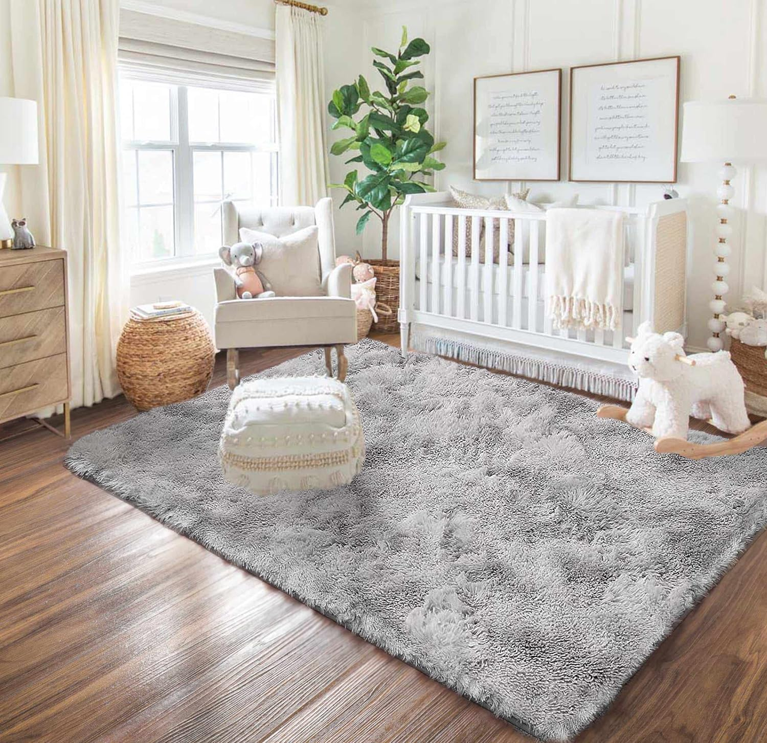 Area Rugs Soft Shaggy Comfy and Fluffy Rug for Living Room Bedroom Kids Room Nursery Modern Carpet Indoor Floor Mat Anti-Skid Rugs Home Decor (Black Grey,120X160Cm)