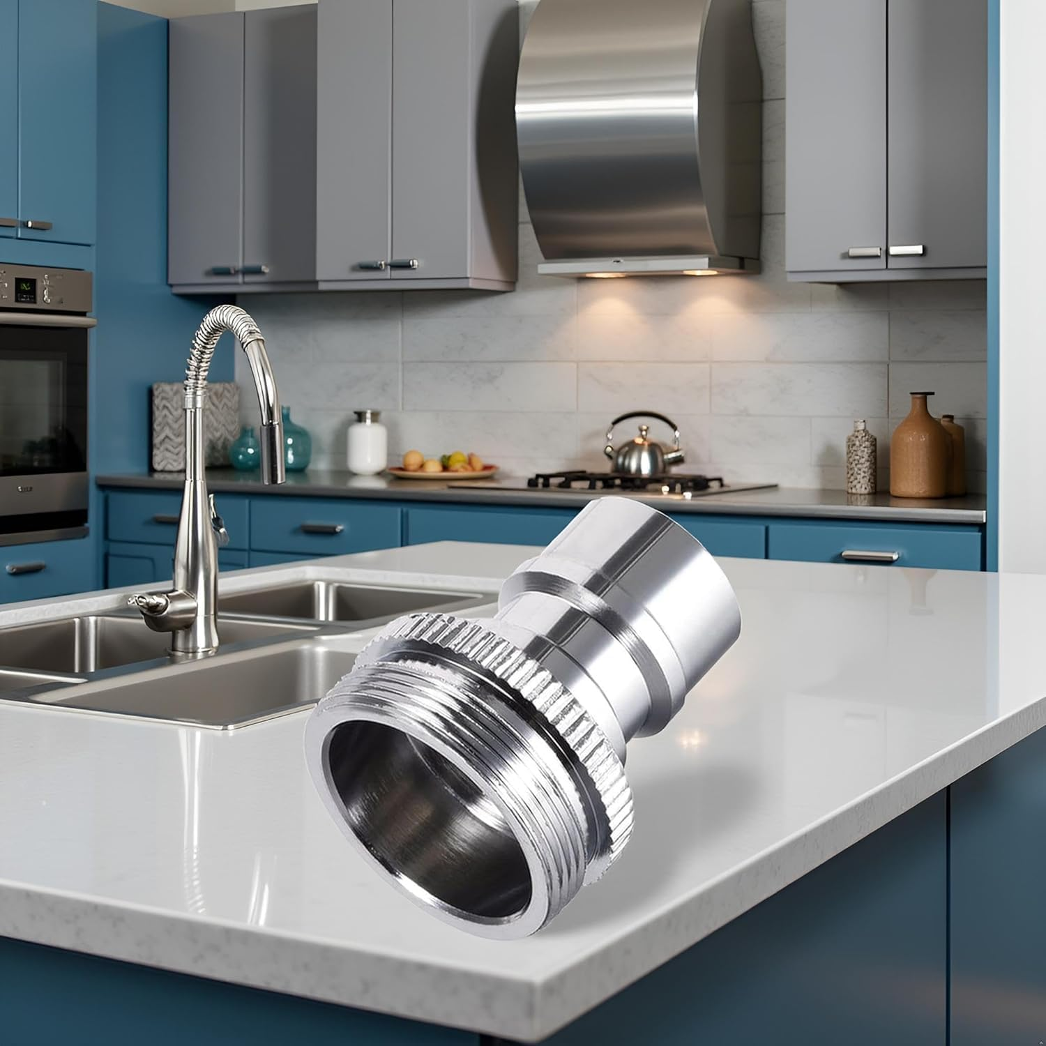 Silver Faucet Adapter,Faucet Adapter for Portable Washer,Dishwasher Snap Connection,5/16-27 Male or 55/64-27 Female,Brass Chrome，Parts，Aerators image number 1