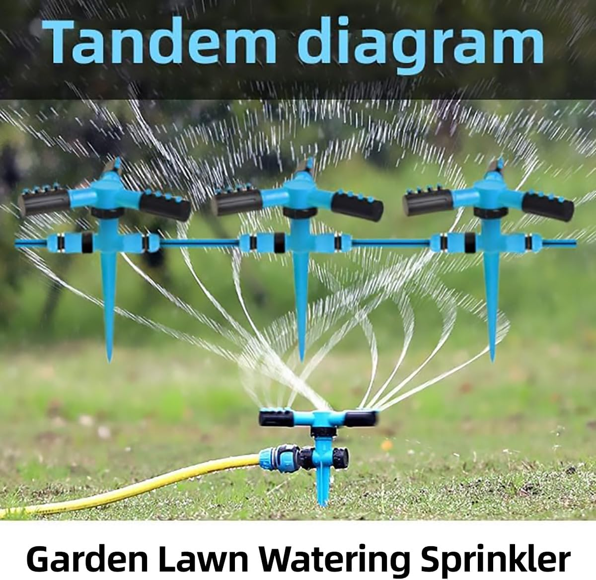 AIMALL 360&deg; Rotating Trigeminal Lawn Sprinkler &ndash; 9.45"X6.89" Garden Irrigation Sprayer with Spike Base & 12 Adjustable Jets for Balcony, Yard & Outdoor Cooling image number 4