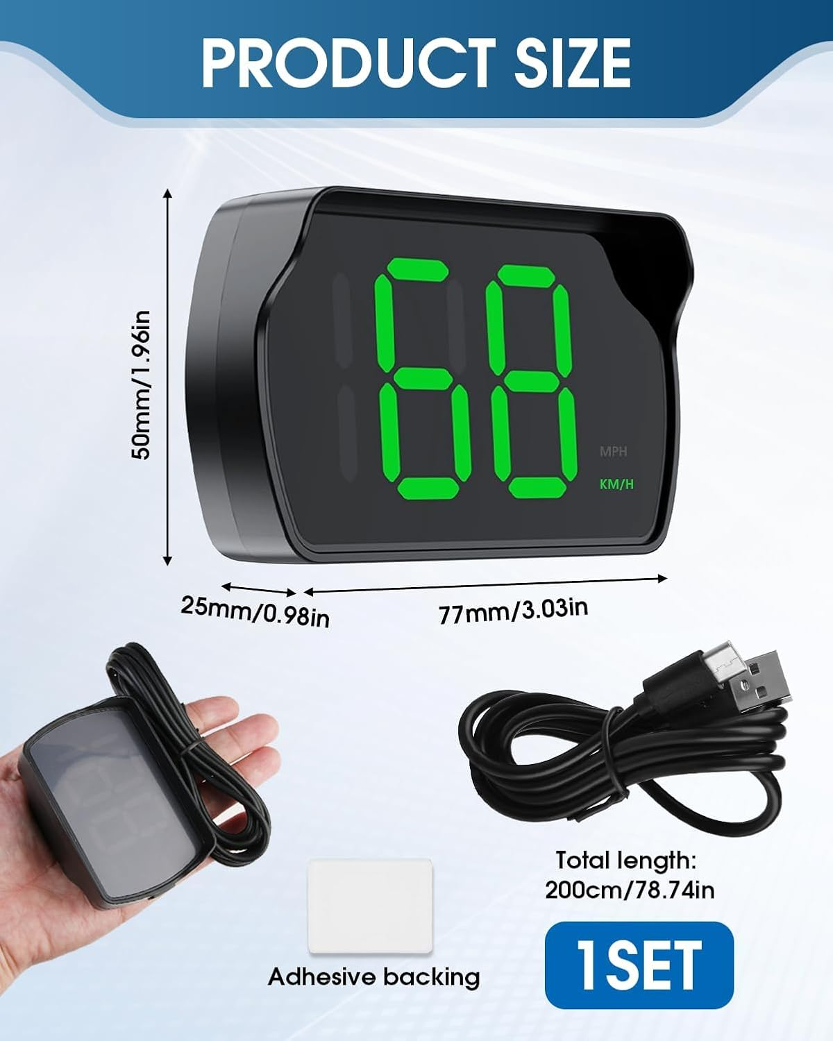 GPS Car HUD Digital Speedometer KM/H Speed Meter with LED Large Font Head up Display, Universal Plug Play for Car Truck Motor SUV Golf Cart All Vehicles, Large Screen High-Definition Display (Black) image number 6