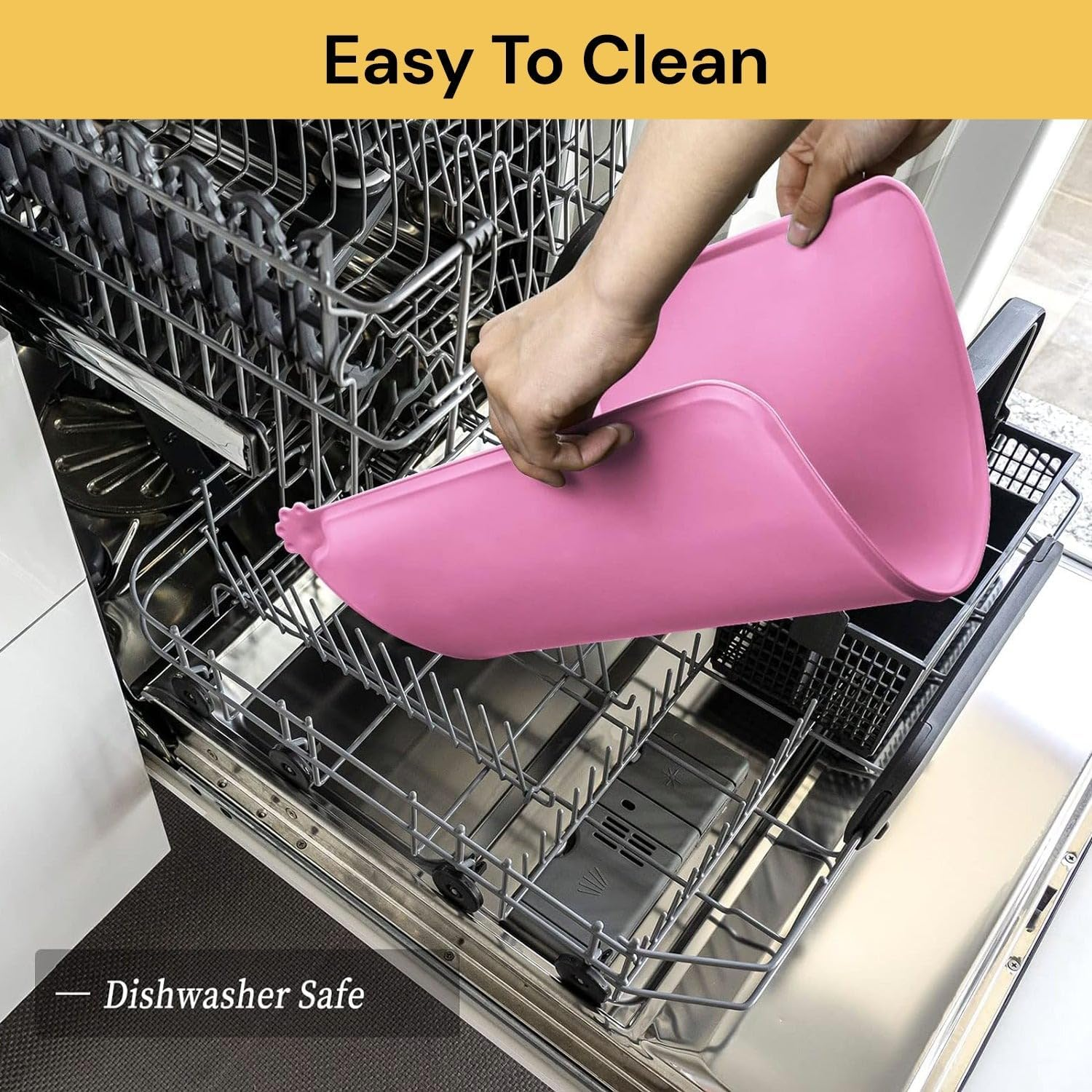 Dog Feeding Mat, Food Grade Silicone Cat Food Mat, Non Slip Waterproof Pet Food and Water Bowl Placemat for Messy Drinkers to Protect Floors - Dog Bowl Mat (Black, 48X30Cm) image number 3