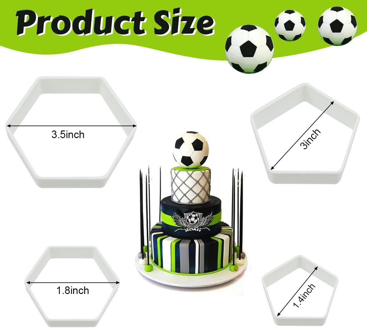 4 Pcs Football Pattern Cookie Cutters 4 Sizes Hexagon Cookie Cutter Plastic Soccer Cake Fondant Cutters for Kitchen Boys Kids DIY Soccer World Cup Sugar Craft Moulds Cake Desserts Decorating Tools image number 6