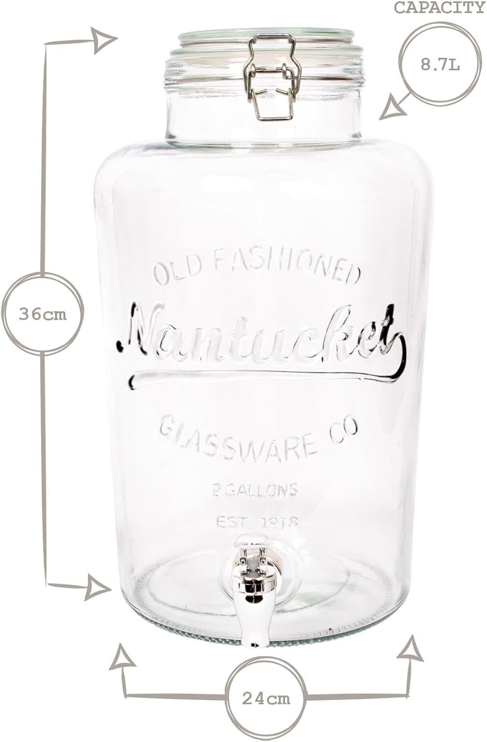 Rink Drink 8.7L Drinks Dispenser with Tap - Large Home Kitchen Outdoor Chrome Tap Water Dispensing Jug Indoor Juice Punch Bottle for BBQ, Party, Picnic, Events, Buffets