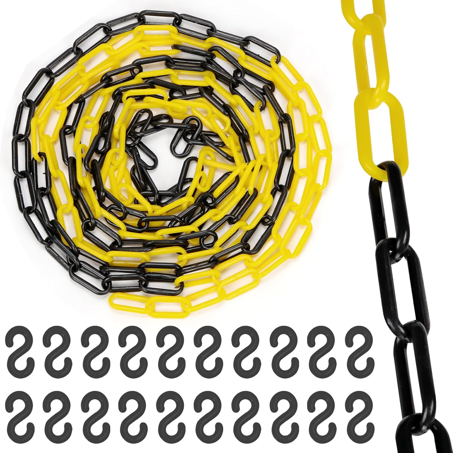 Swpeet 21Pcs 5M X 6Mm Plastic Barrier Chain Red White Plastic Safety Chain Plastic Chain Links with S- Hooks Plastic Chain Barrier Safety Barrier Chain for Fence, Parking, Crowd Control, Queue Line