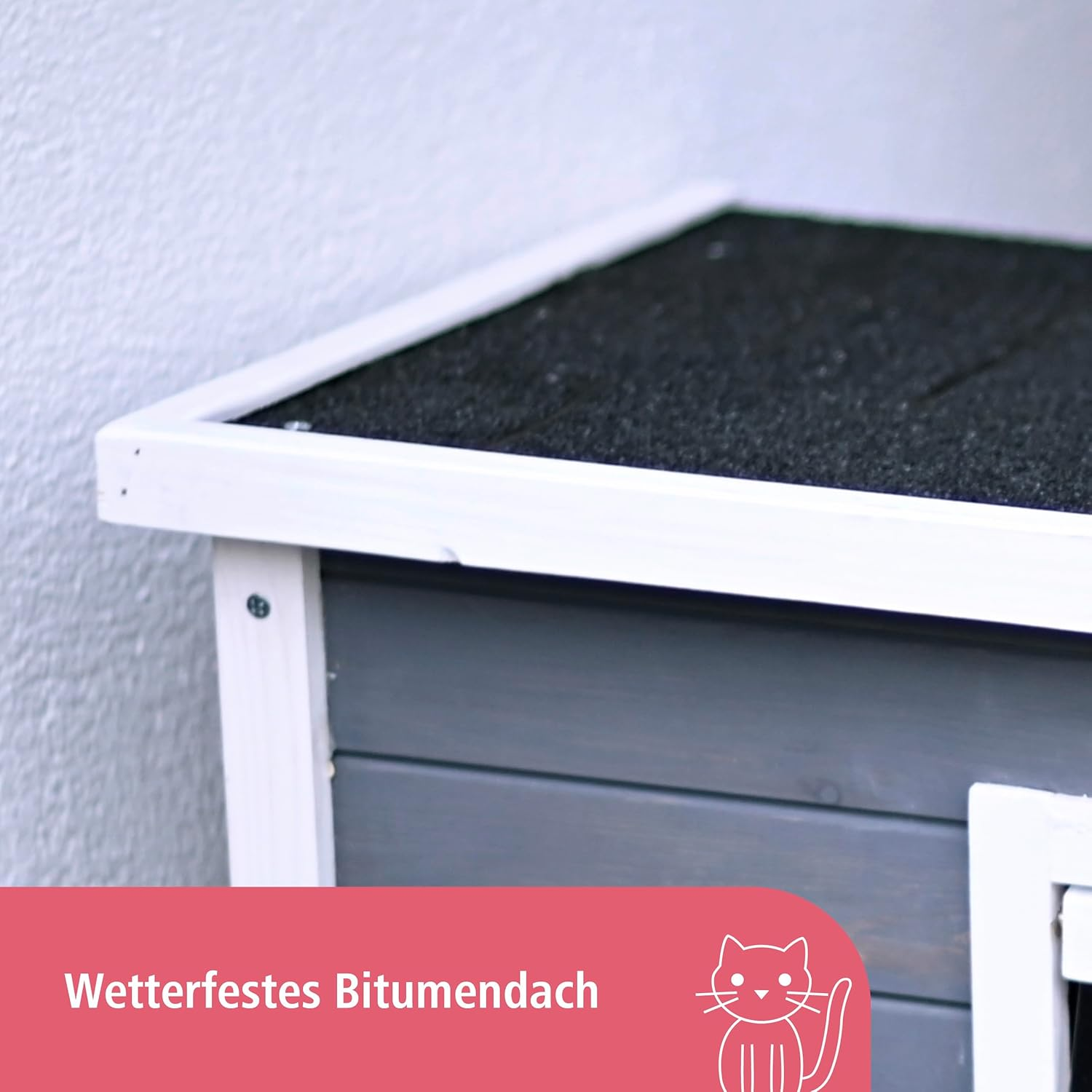 Kerbl Rustica 80991 Cat House Wooden White/Grey Swing Door with Slats, Plexiglass Window, Height-Adjustable Plastic Feet, Cat Villa image number 2