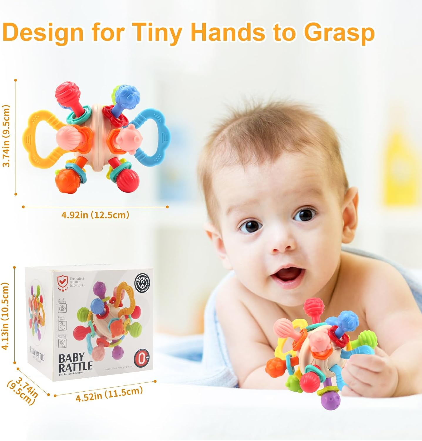 Jenilily Baby Newborn Rattles Chew Toys, Sensory Montessori Toy Infant Teething Relief Teether, Gifts for 0 3 6 9 12 18 Months Girl Boy Toddler Travel Toy image number 4