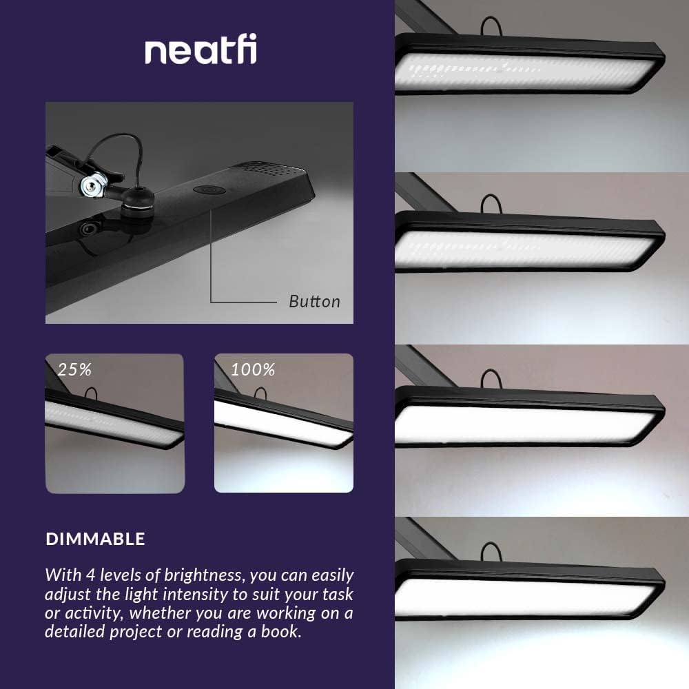 Neatfi (New Model) XL 2500 Lumens LED Task Lamp, 24W, 117 Pcs SMD LED, 56CM Wide Lamp, Eye-Caring (Black, Non-Cct with Clamp) image number 4