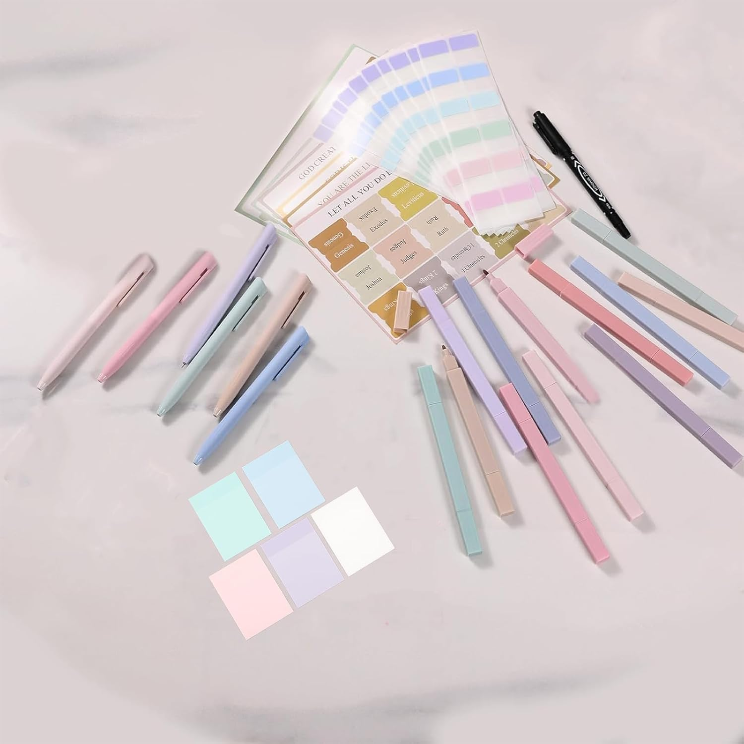 Yeanifeana 40-Piece Bible Study Supplies Kit for Women, 12 Dual-Tip Highlighters, 6 Pens, 90 Tabs, 5 Transparent Sticky Notes and More (Multicolor) image number 2