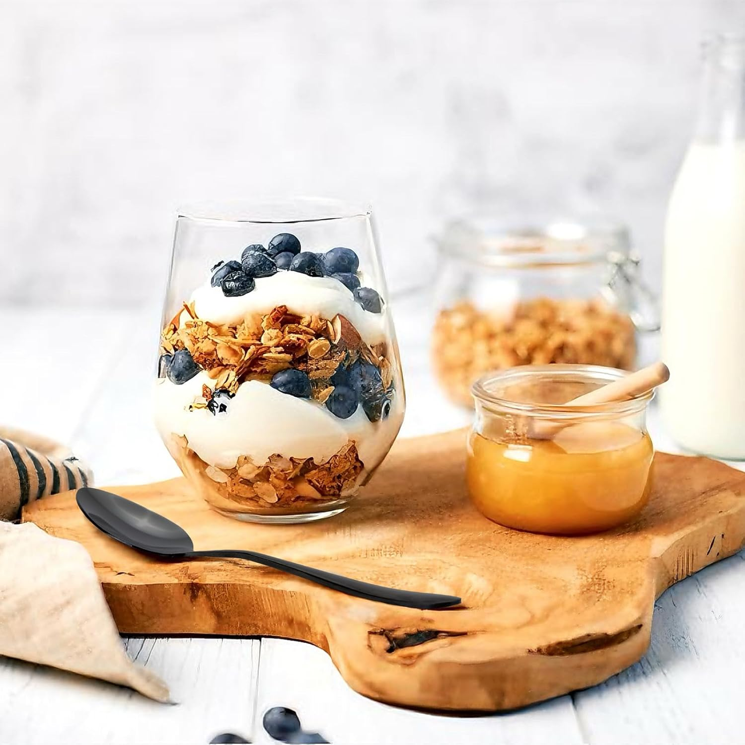 RETON 12 Pcs Dessert Forks and Spoons Silverware Set, Stainless Steel Mini Forks and Spoons, Small Appetizer Cocktail Fruit Forks, Mini Coffee Spoons Teaspoon for Kitchen (6 Forks+6 Spoons) (Black) - Black image number 3