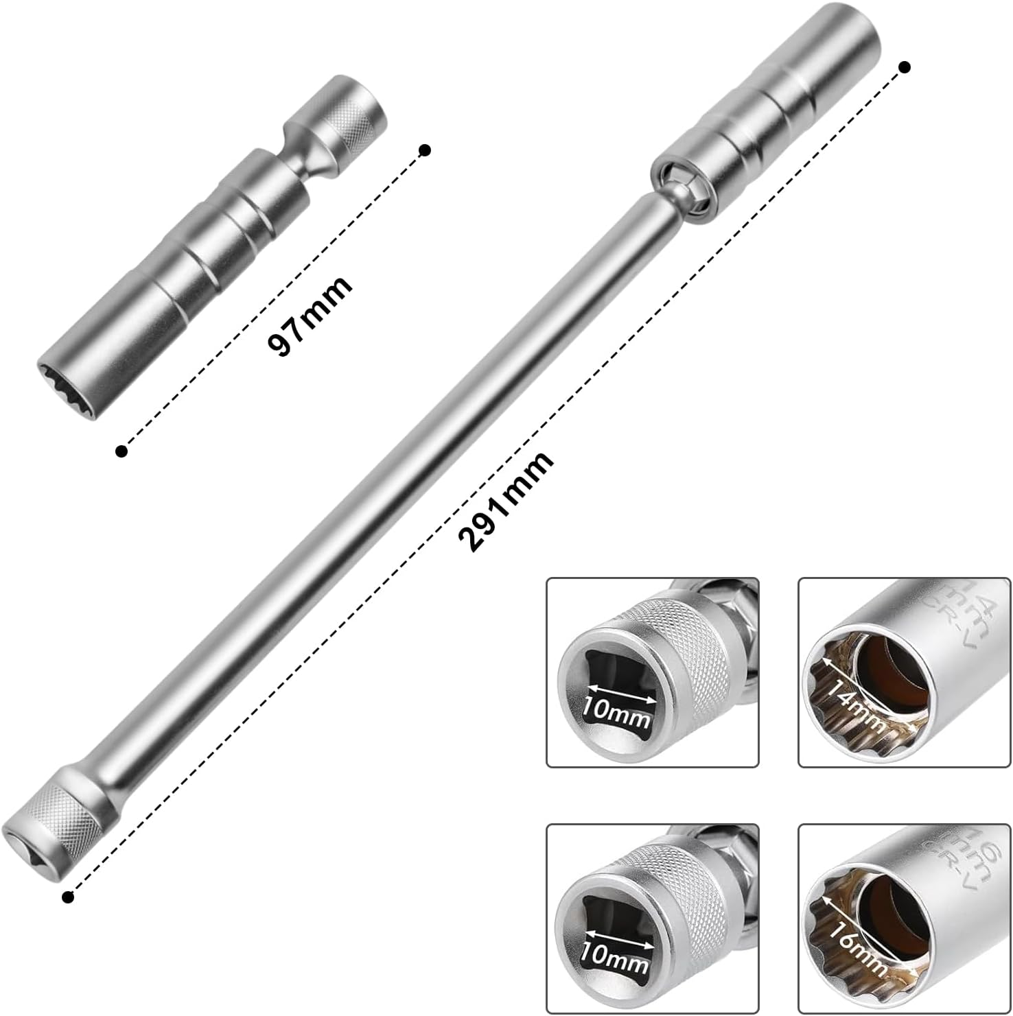 2PCS Spark Plug Socket 16Mm and 14Mm, Magnetic Universal Spark Plug Socket with Long Handle, 360&deg; Swivel Rotating 3/8" Drive Spark Plug Wrench Tools for Removal Repair Motorcycles, Cars image number 1