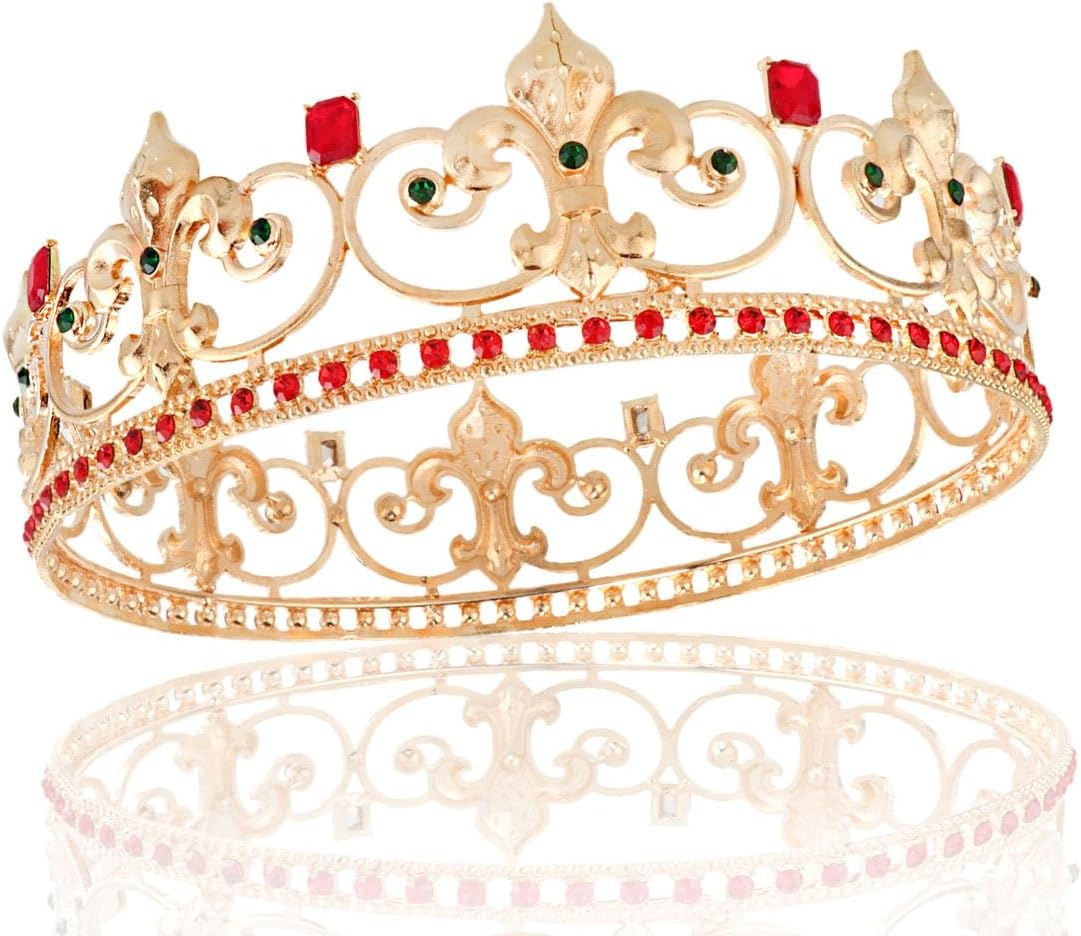 Metal King Queen Crown round Rhinestone Crown Party Headwear for Wedding Halloween Party Birthday image number 1