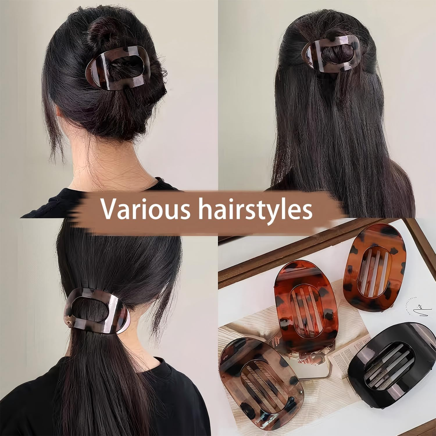 8 Pack Flat Hair Clips for Women, French round Lay down Hair Claw Clips, Curved Design Hair Clips for Thin, Thick Hair, Lying, Driving, Fashion Flat Claw Clip Gifts for Women and Girls