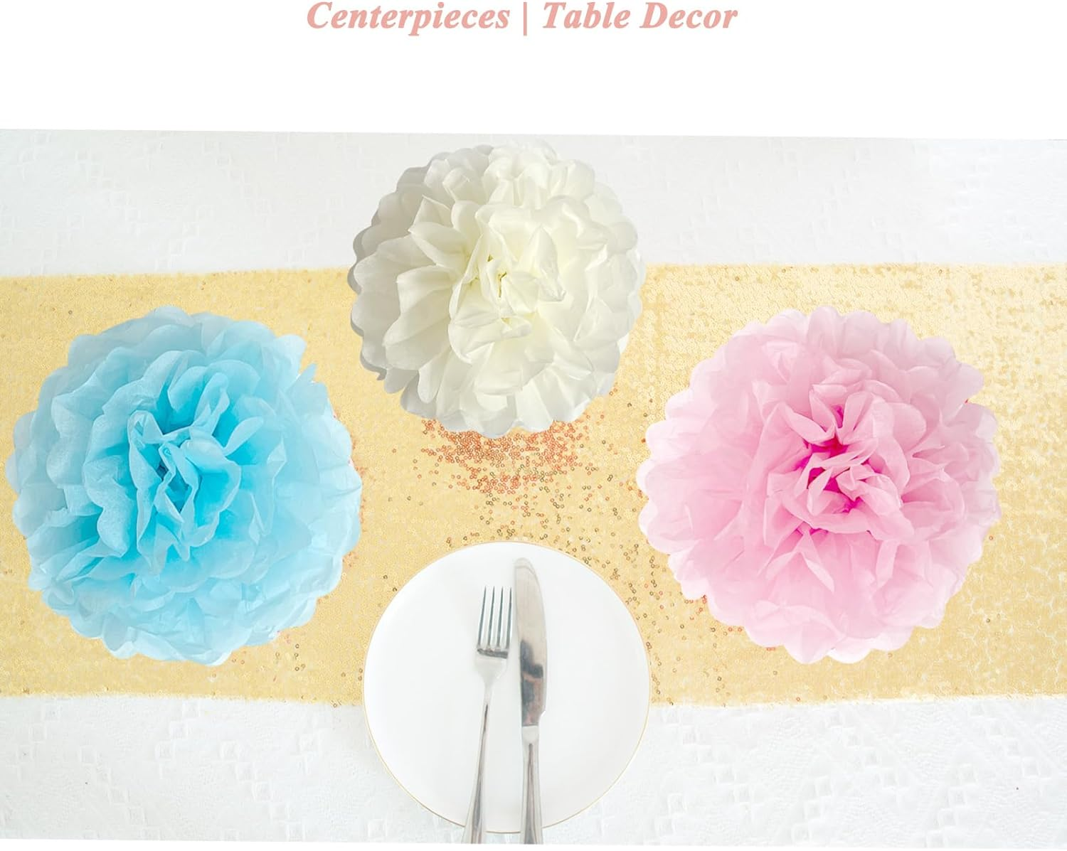 ANSOMO Pastel Tissue Paper Pom Poms Party Decorations Rainbow Ice Cream Easter Macaron Flowers Wall Hanging D&eacute;cor Supplies Birthday Bridal Baby Shower Colorful Pink Purple Peach Mint Green Blue Ivory image number 3