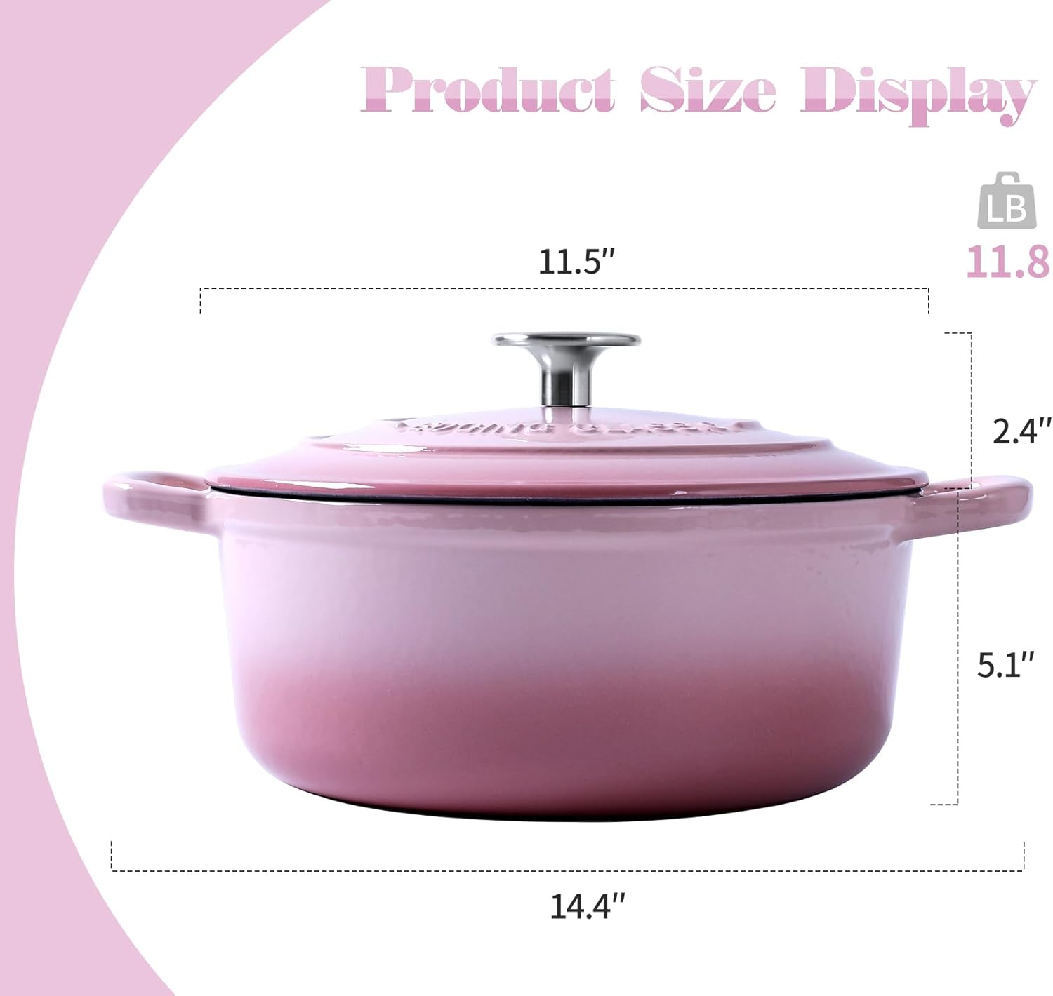 EDGING CASTING Enameled Cast Iron Covered Dutch Oven with Dual Handle, 3.5 Quart, Pink image number 7