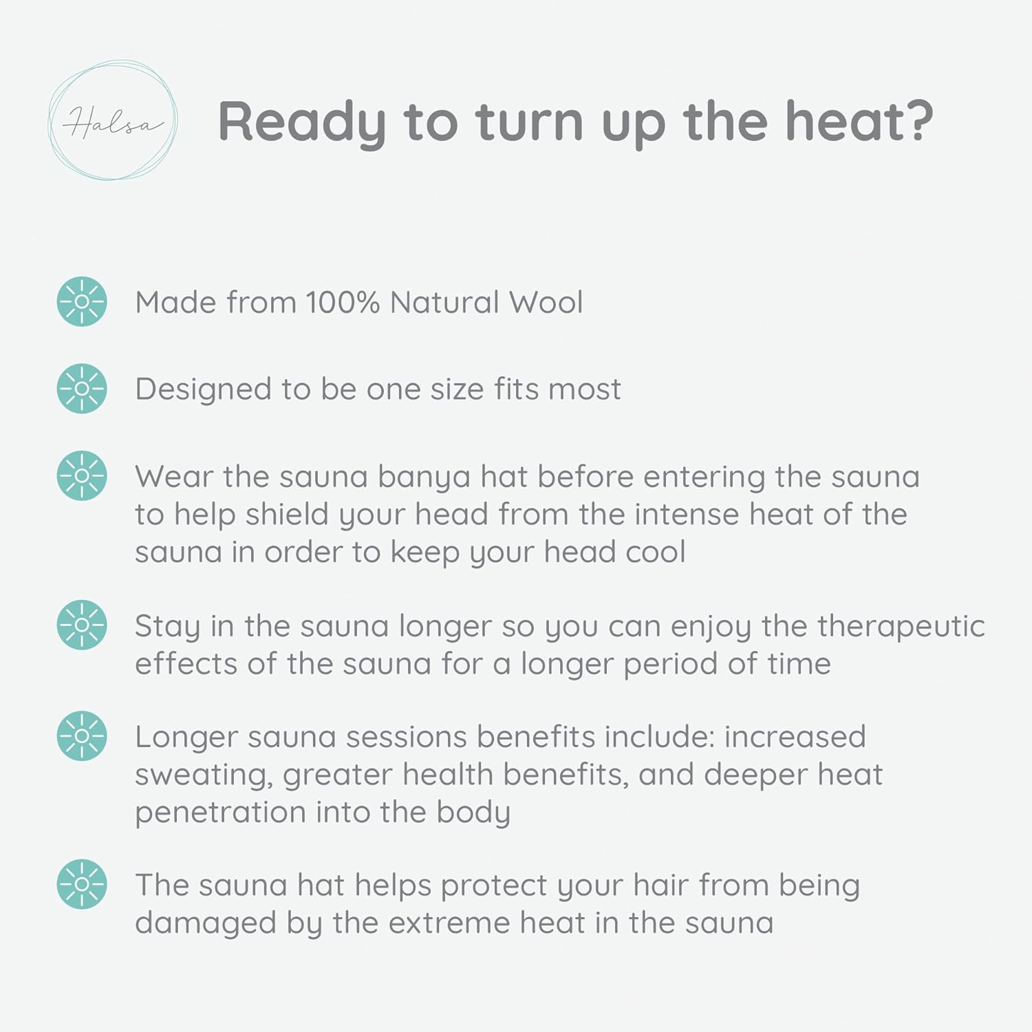 Halsa Sauna Hat for Women and Men, 100% Wool Handmade Premium Banya Hat, Protect Hair and Stay in Sauna Longer, Enhance Sauna Benefits & Regulate Temperature, Sauna Users, Sauna Accessory. image number 5