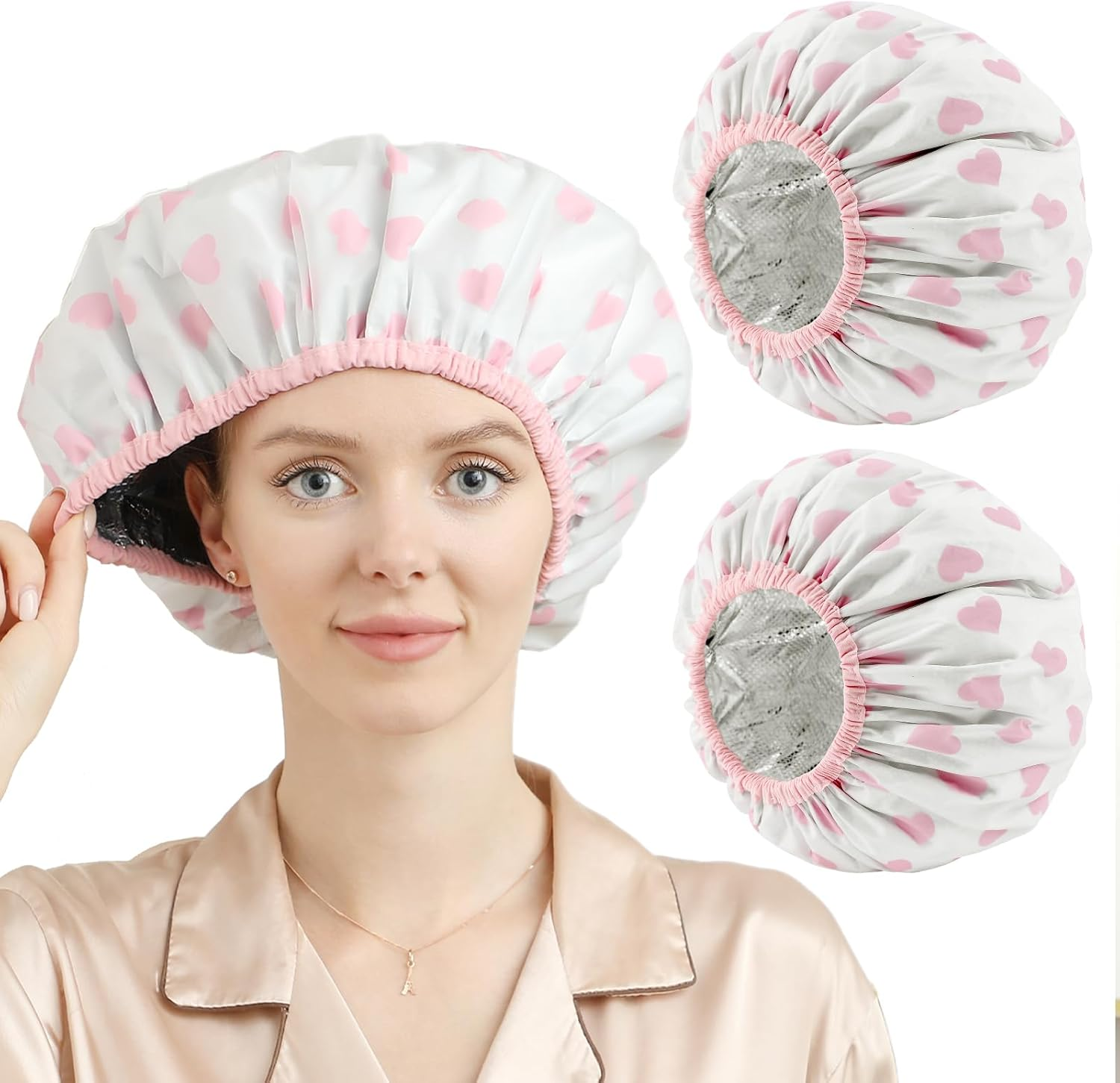 YIZIJIZI 2 Pieces Heat Cap for Deep Conditioning, Conditioning Cap Made of Aluminum Foil for Home and Salon Use, Hair Dyeing（White Pink） - Leopard Color image number 6