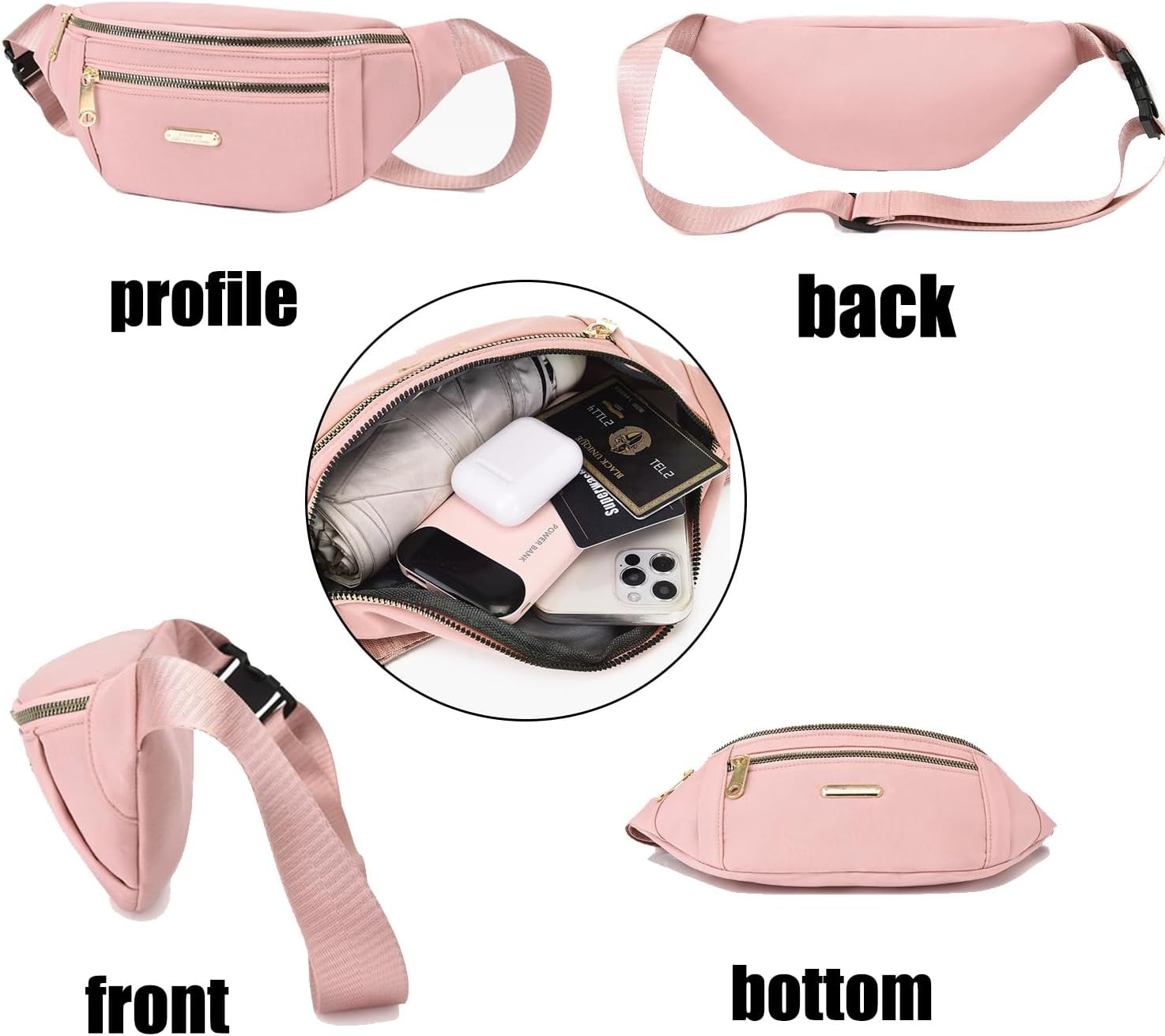 Fanny Pack for Men Women,Crossbody Waist Bag Pack,Belt Bag for Travel Walking Running Hiking Cycling,Gifts for Enjoy Sports Casual Hands-Free Easy Carry Any Phone,Wallet (Black) image number 4