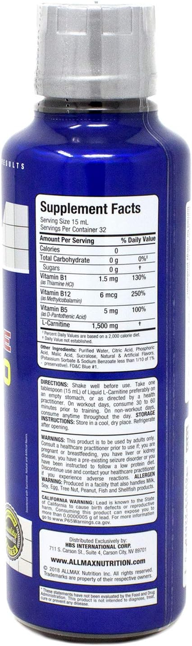 ALLMAX LIQUID L-CARNITINE Blue Raspberry 16Oz image number 3